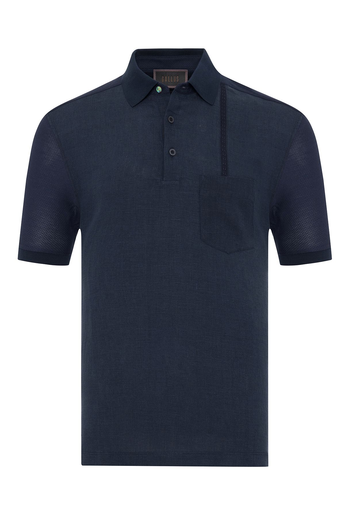 Gallus Lacivert Polo Yaka Desenli Cepli Regular Fit Pamuk Keten Tişört
