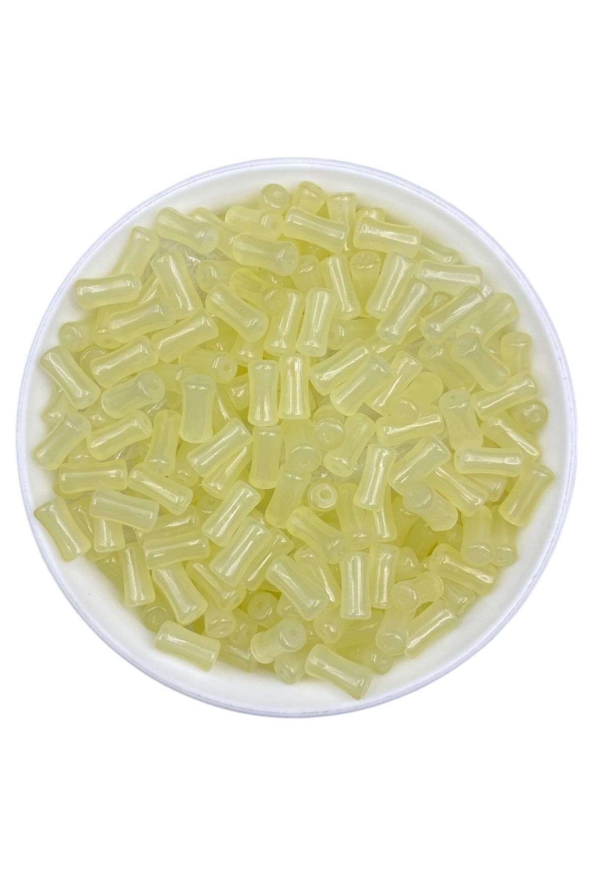 Hedef Bijuteri 50gr Cam Çubuk Kemik Silindir Model Sarı Boncuk Takı,Hobi, Boncuğu (50gr, ~70 adet)
