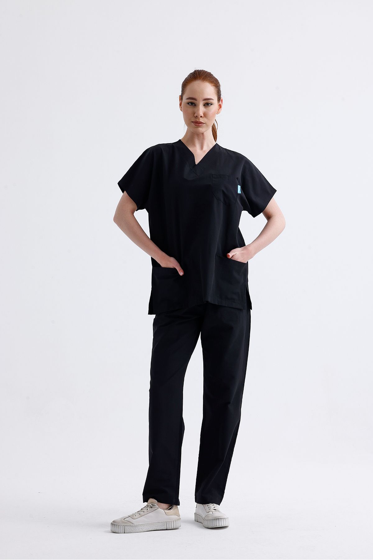Cartellini Siyah Likralı Unisex Yarasa Kol  Ve   Takımı Scrubs