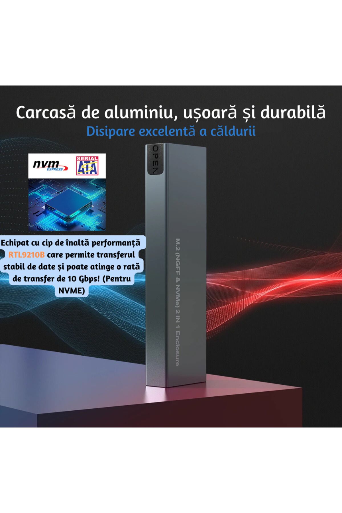 LUVLU-SSD Portable Enclosure Adapter M.2 NVMe/NGFF Compatible M Key/B+M Key, USB 3.1 Gen 2 (10 Gbps) 6