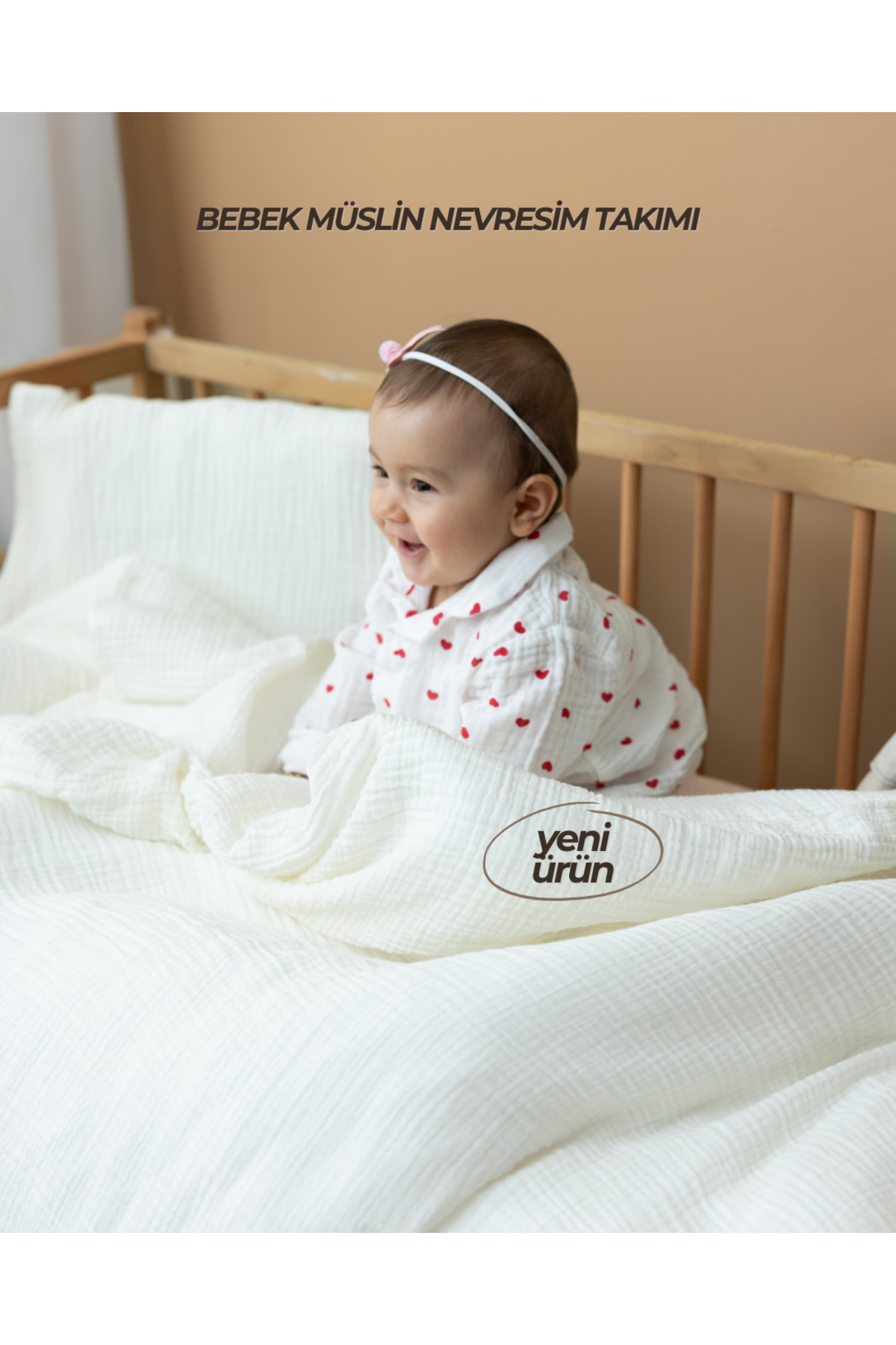 ZEYPBA Ekru Bebek Müslin Nevresim Takımı Bebek & Çocuk Nevresim Takımı %100 Pamuklu 100x150cm