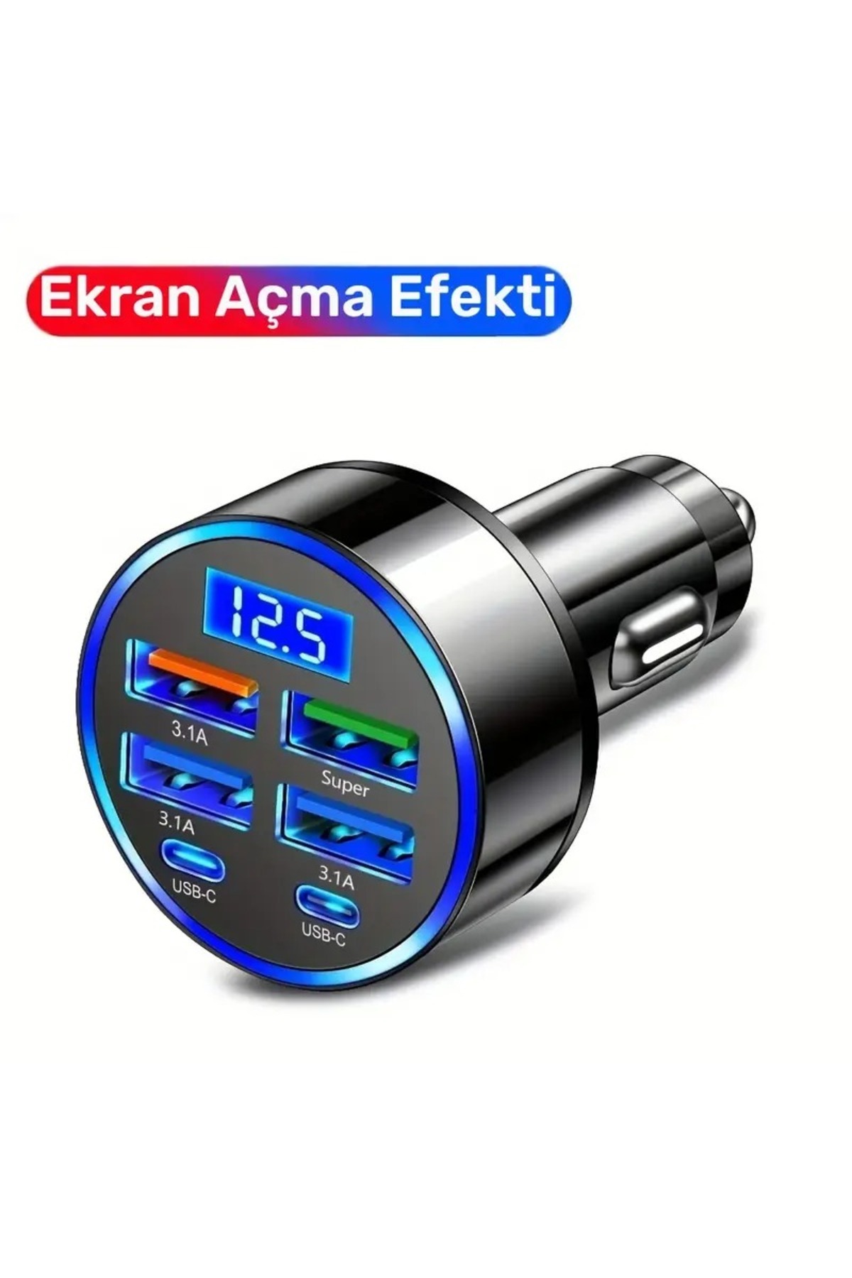 pratikus Araç Şarj Cihazı 6 port | 2PD + 4USB, Hızlı Şarj, Tip-C, Dijital Ekran