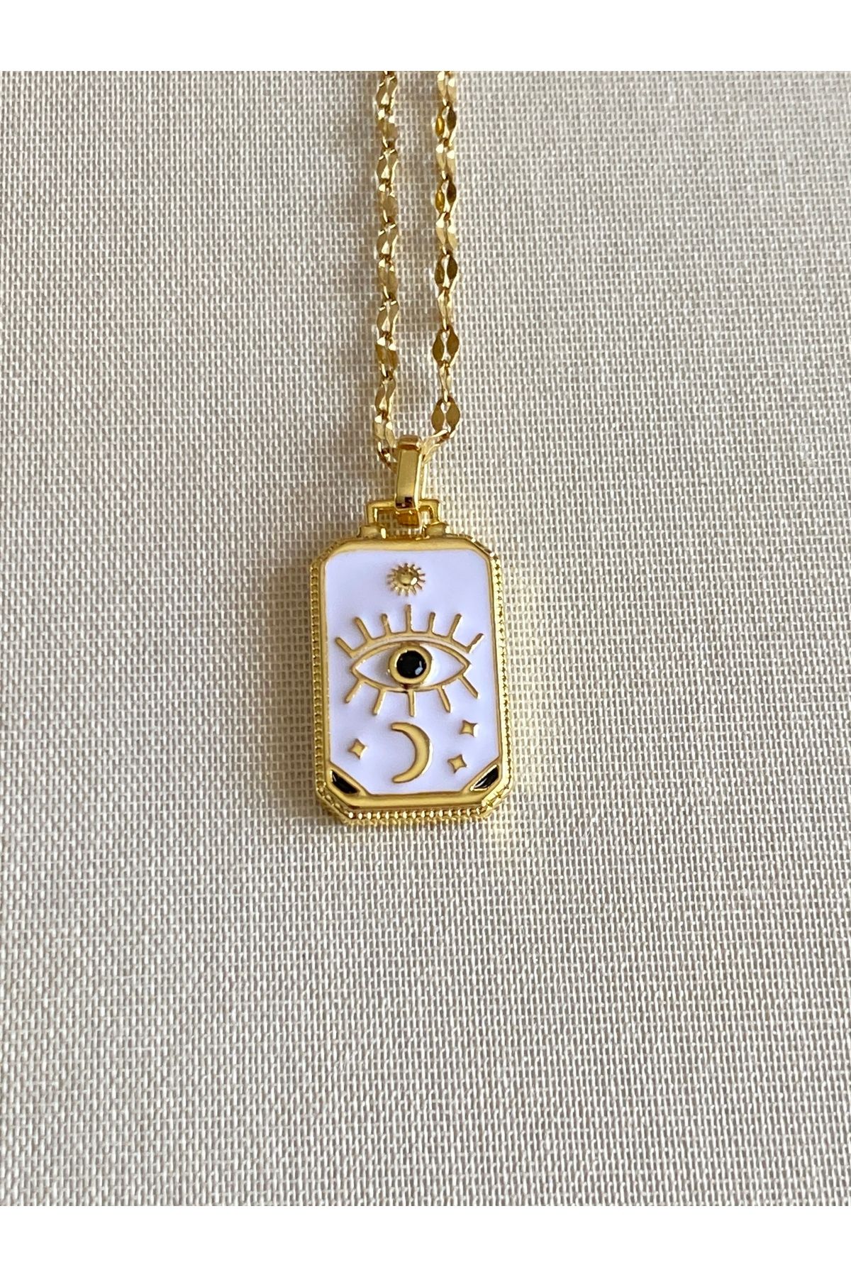 FIERA JEWELRY Beyaz Mineli Çelik Tarot Kolye