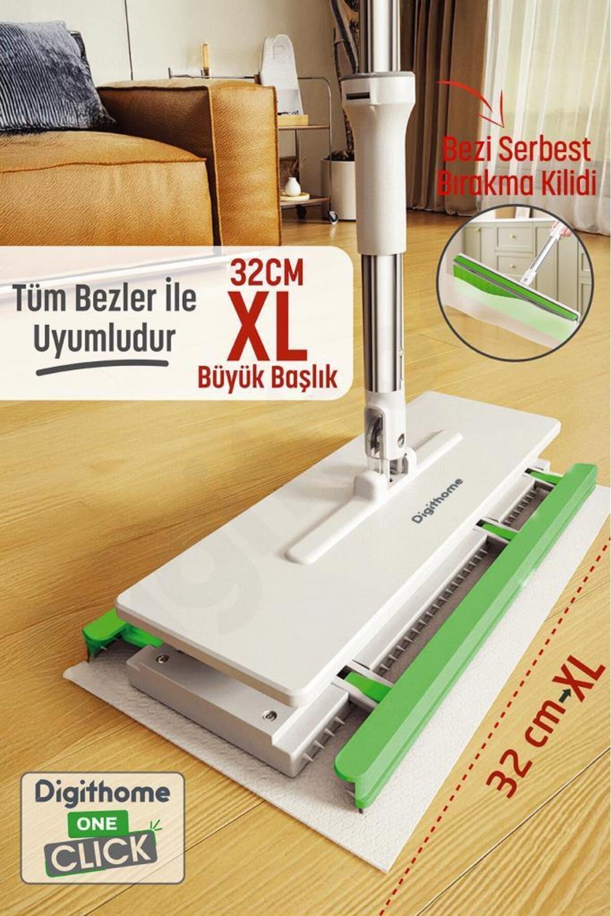 MuratogluHome One Click Akıllı Mop Paleti Xl 32cm Mop El Değmeden Islak Havlu Ve Bez Kullan At