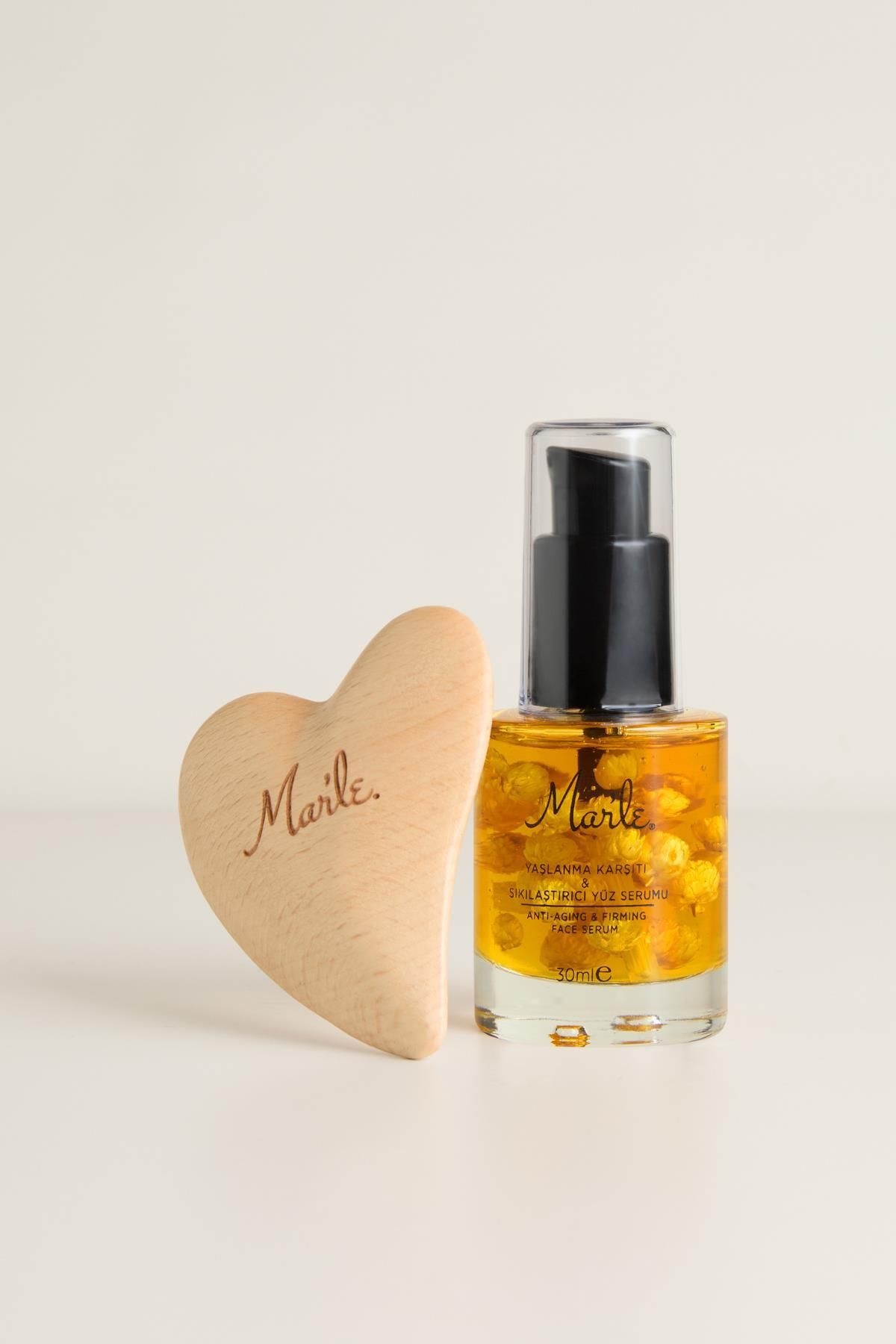 MAR'LE Doğal Lifting Etkili Serum & Ahşap Yüz Masaj Aleti
