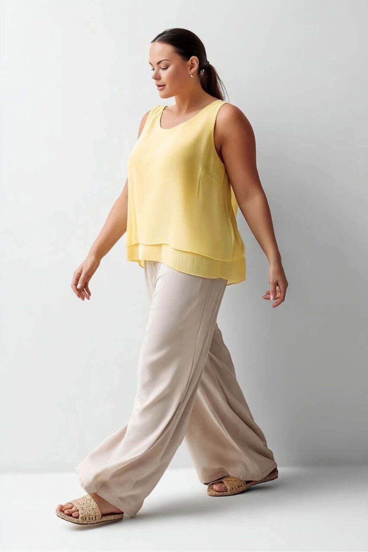 Hanezza-Plus Size Crepe Fabric Layered Strap Blouse 6