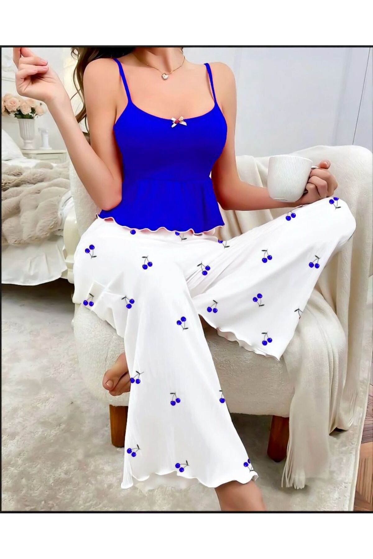 SATTENS Yazlık şık uzun penye püsküllü gecelik tunik kadın geceliği