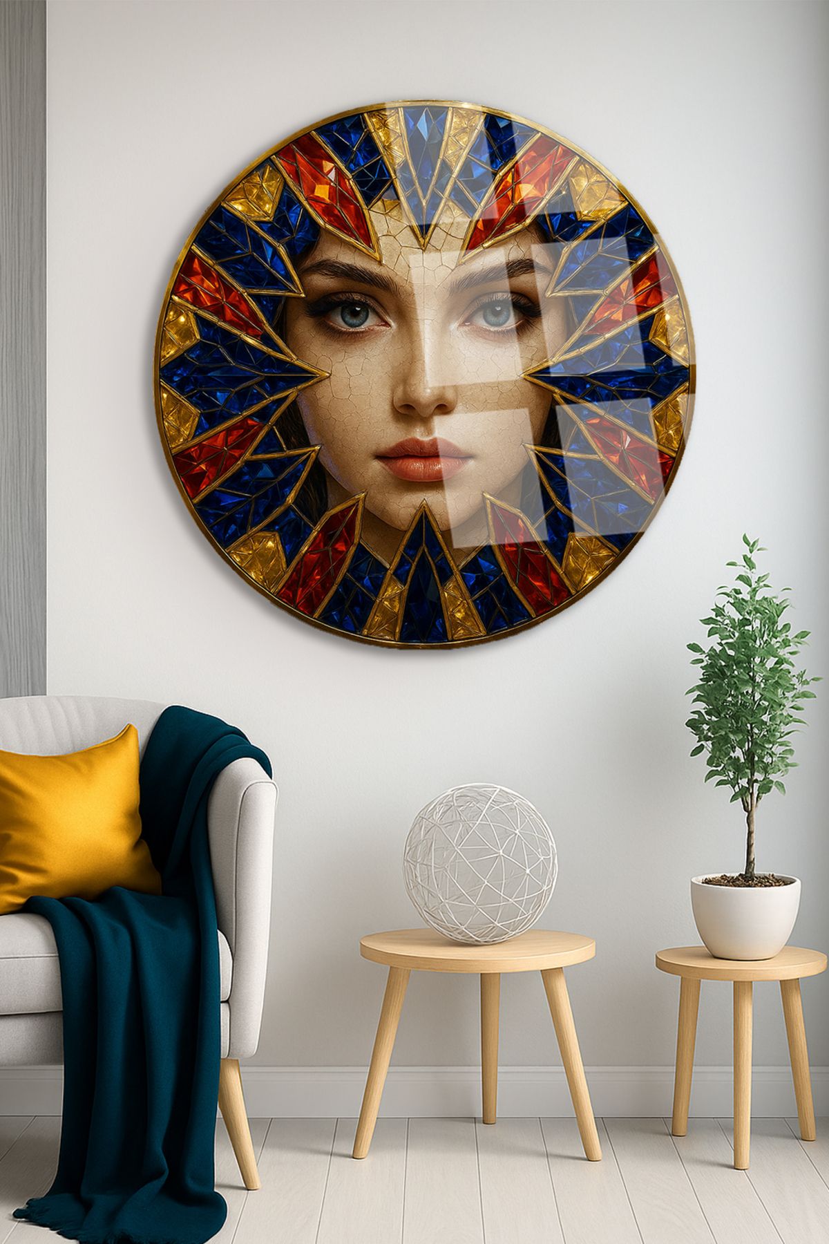 TAULART Renkli Kristal Taş Efektli Modern Kadın Figürü Kırılmaz Cam Tablo Modern Tablo Lüks Hediye