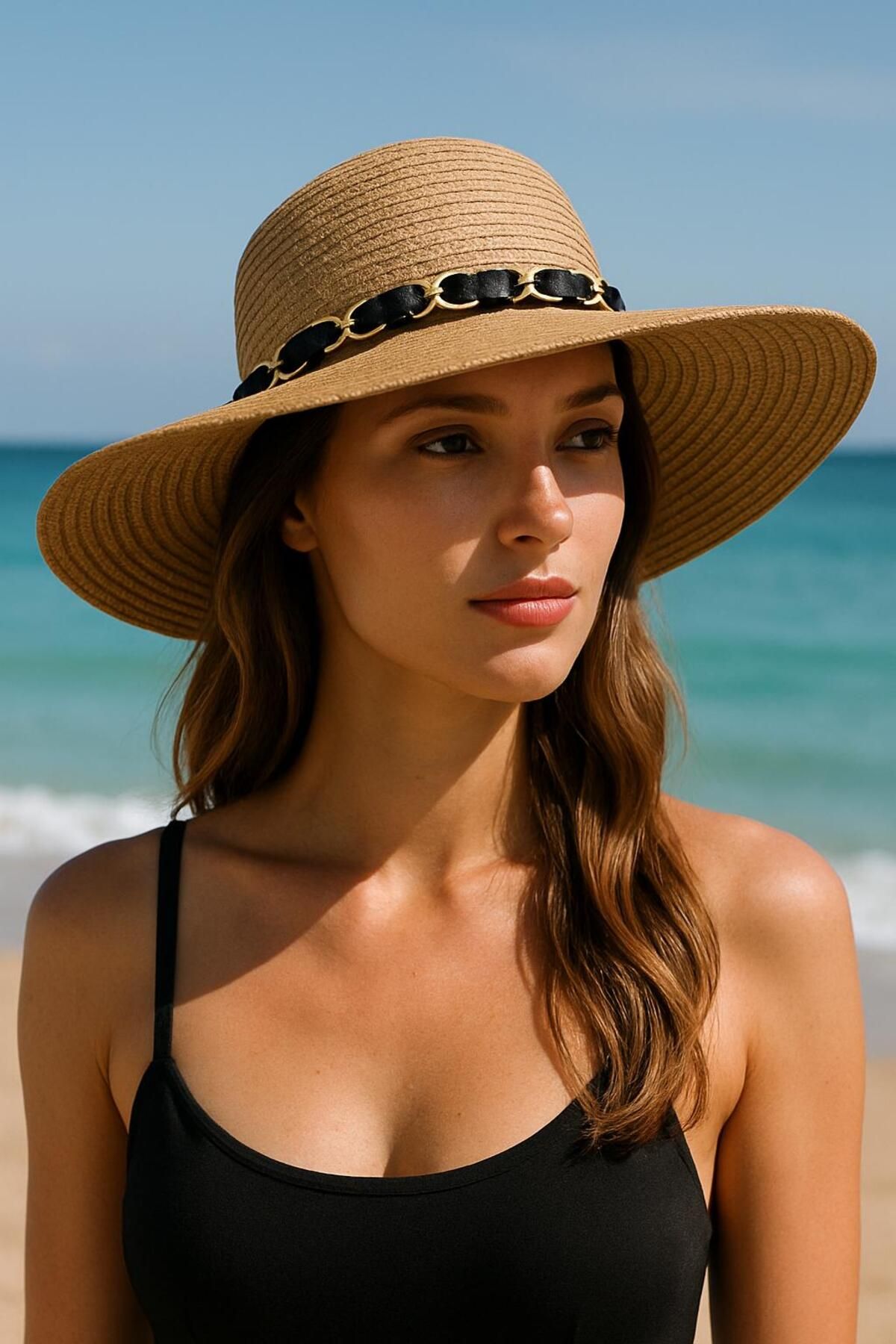 AKMNY BOUTIQUE Hasır Şapka Zincirli