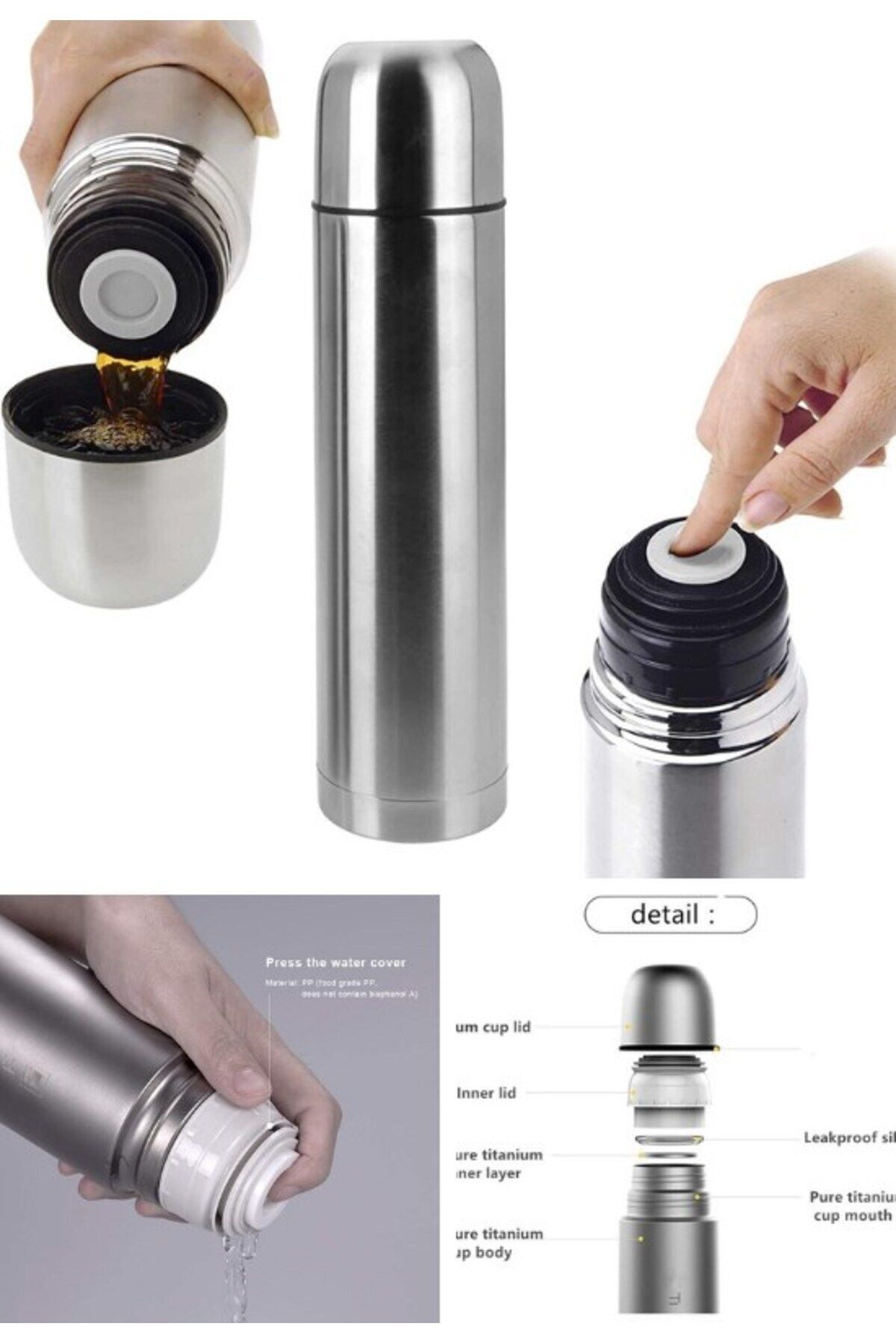 Lexi Bella 12 Saate Kadar Sıcak Soğuk Tutma 500ML Çift Katmanlı Çay Kahve Kamp Piknik Termosu SUS304 Çelik İnox