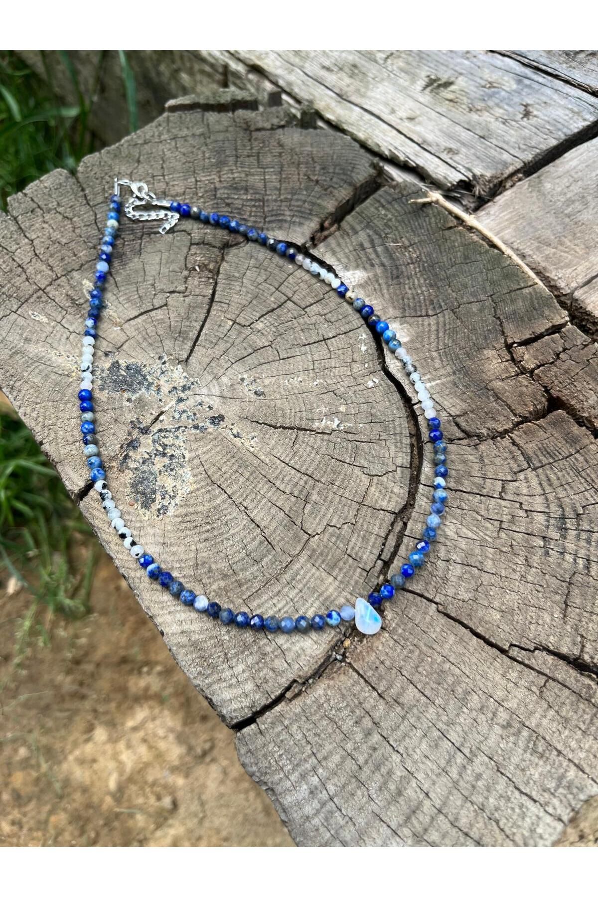 Jera Mistik Lapis Lazuli ve Ay Taşı Kolye- Doğal Taş Tasarım