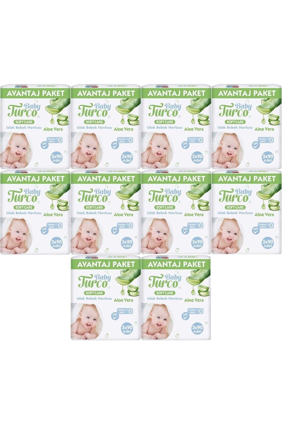 Baby Turco Islak Havlu Mendil Soft Care Aloe Vera 90 Yaprak (30 Lu Set) (10PK*3) 2700 Yaprak