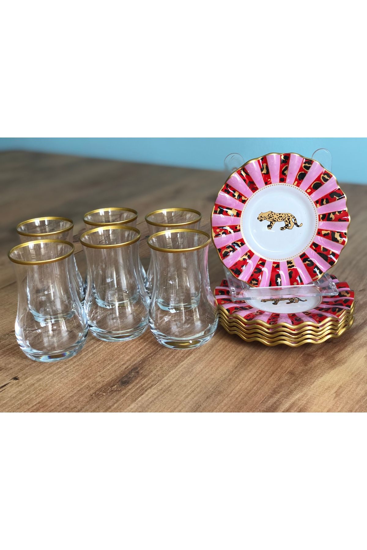 B&M Wild Chic Desenli Kıvrımlı 6 Kişilik Çay Seti 12 Parça