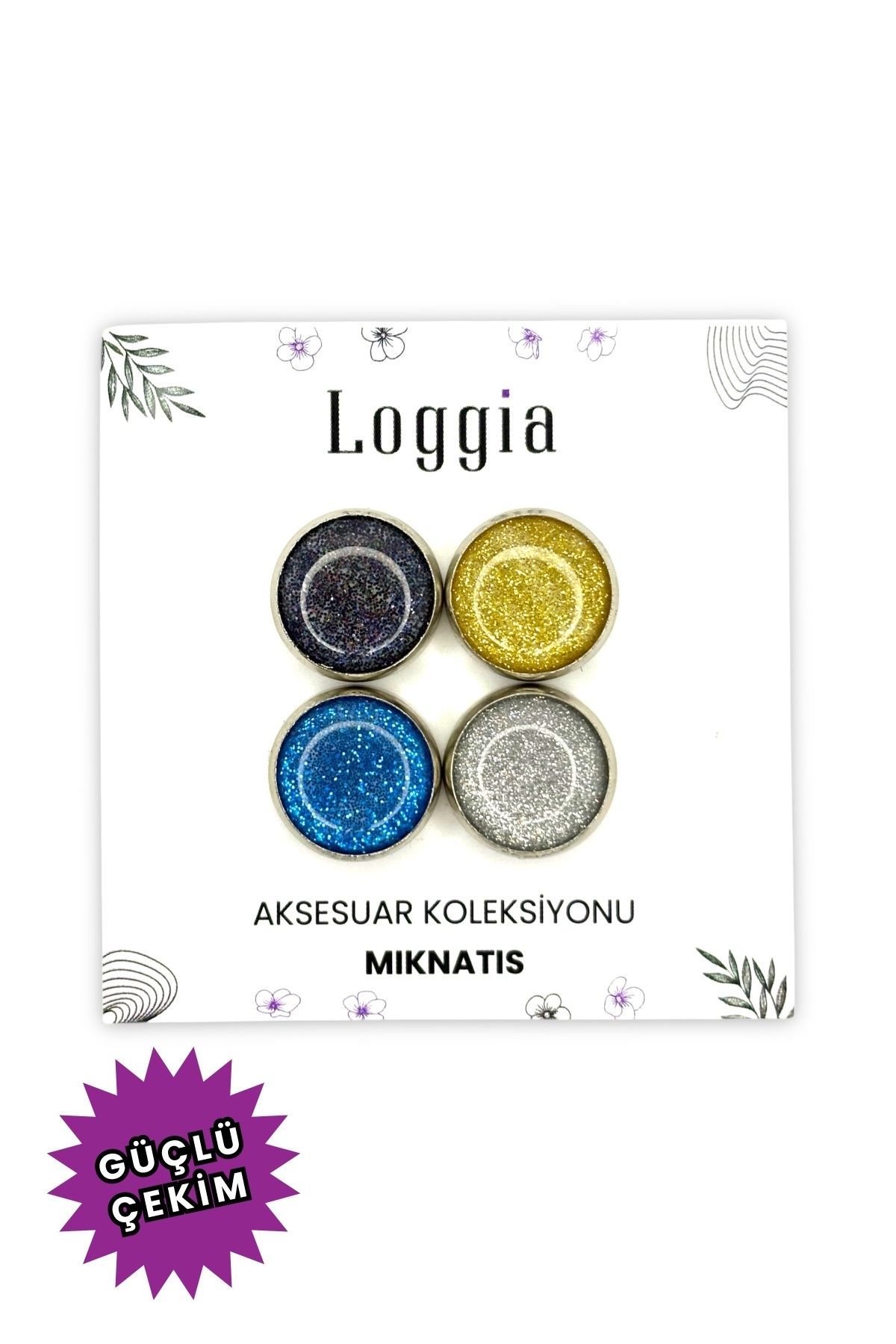 Loggia Eşarp Ve Şal Mıknatısı Simli 4lü Set - Başörtü Tutucu Kadın Tesettür Aksesuar Mıknatıs