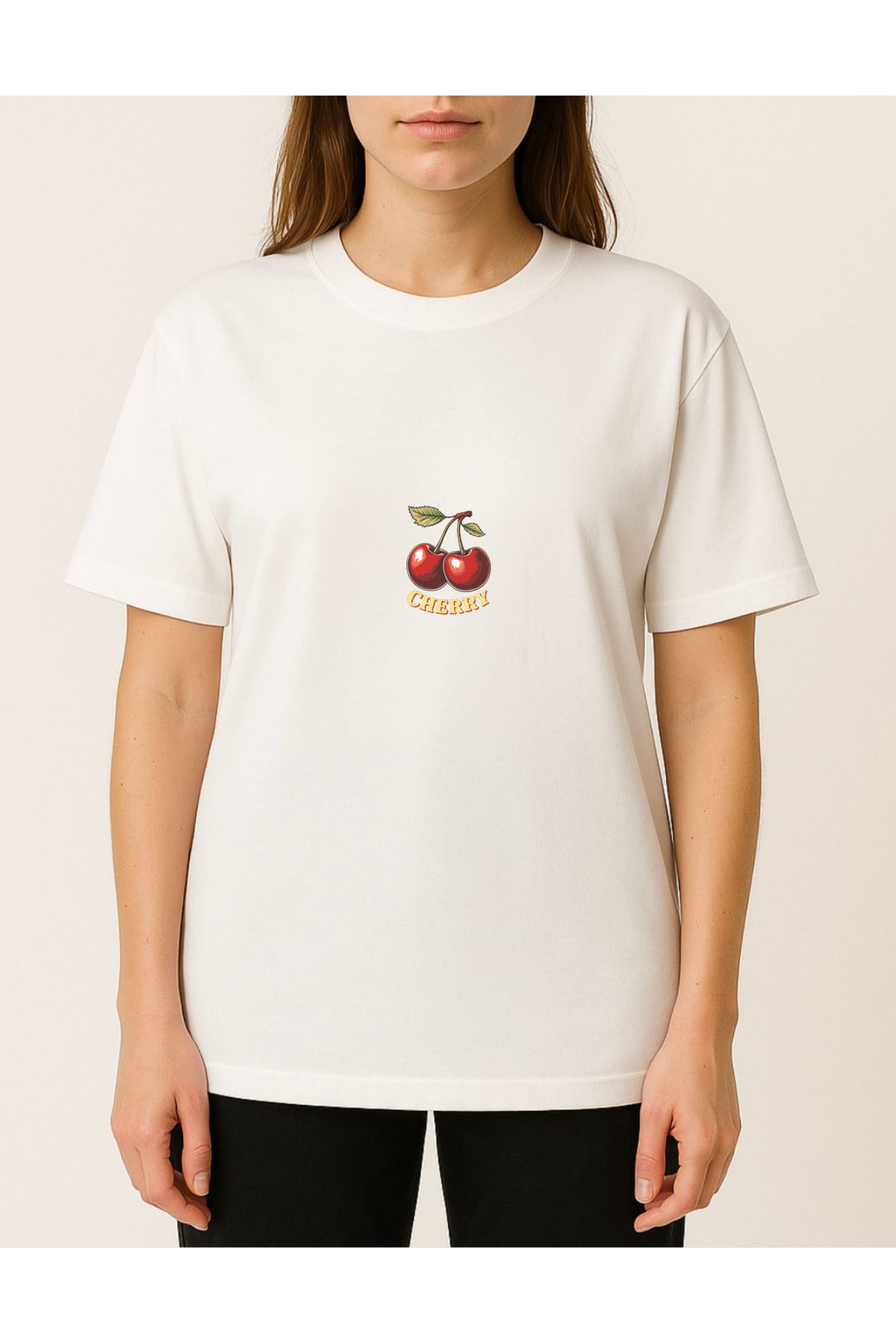 Boonvibe Cherry Mini Kiraz Dijital Baskılı Rahat Kalıp Pamuklu Unisex T-Shirt