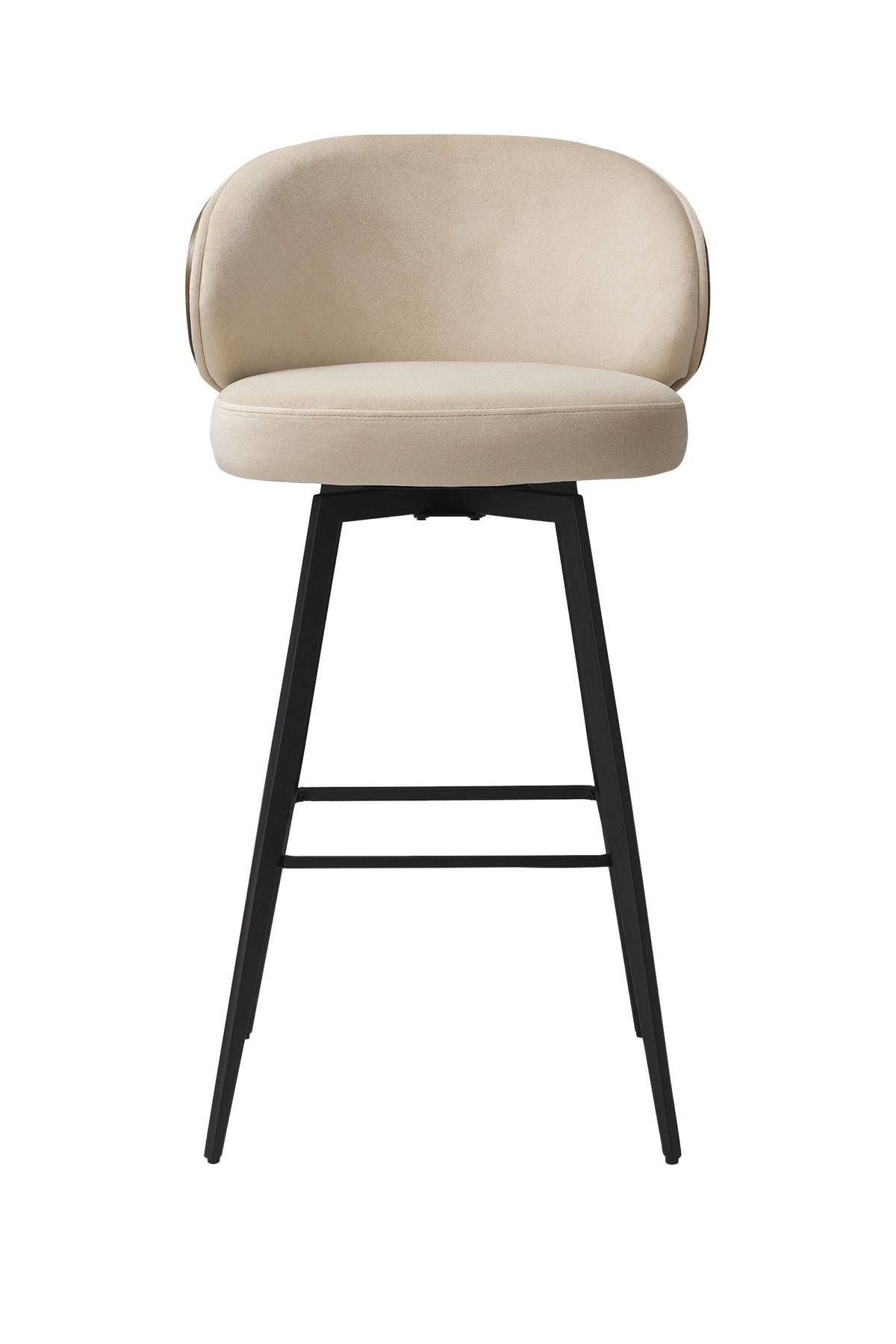 Eichholtz Camerota Bar Taburesi, Sabino Beji & Siyah Ahşap, Modern Zarafet, %100 Polyester Kumaş