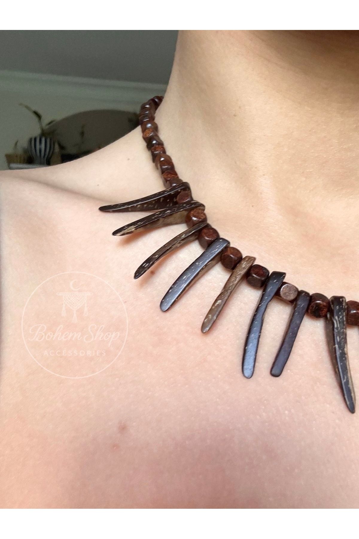 Bohem Shop Hindistan cevizi doğal kolye ayarlanabilir ahşap bohem boho etnik şık yazlık hippie