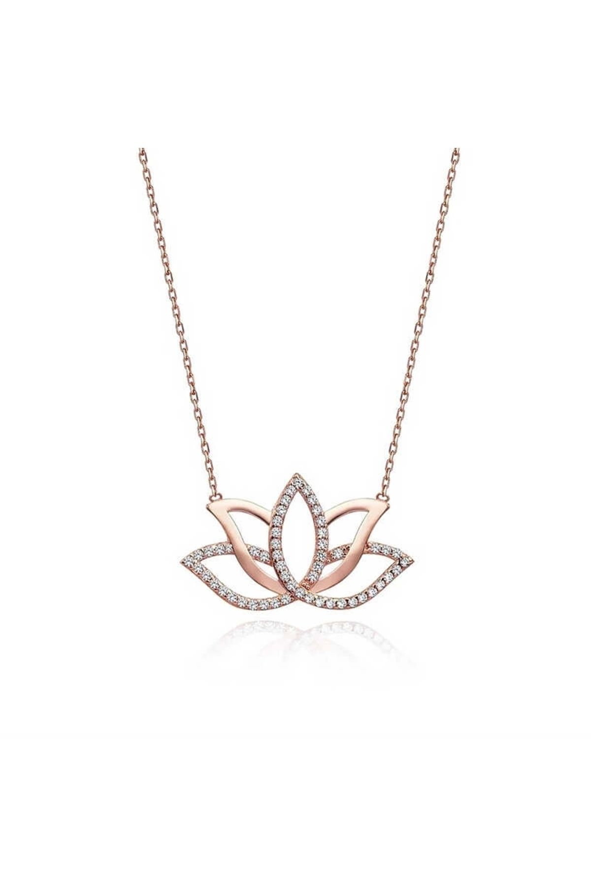 Gumush Gümüş Rose Lotus Çiçeği Kolye