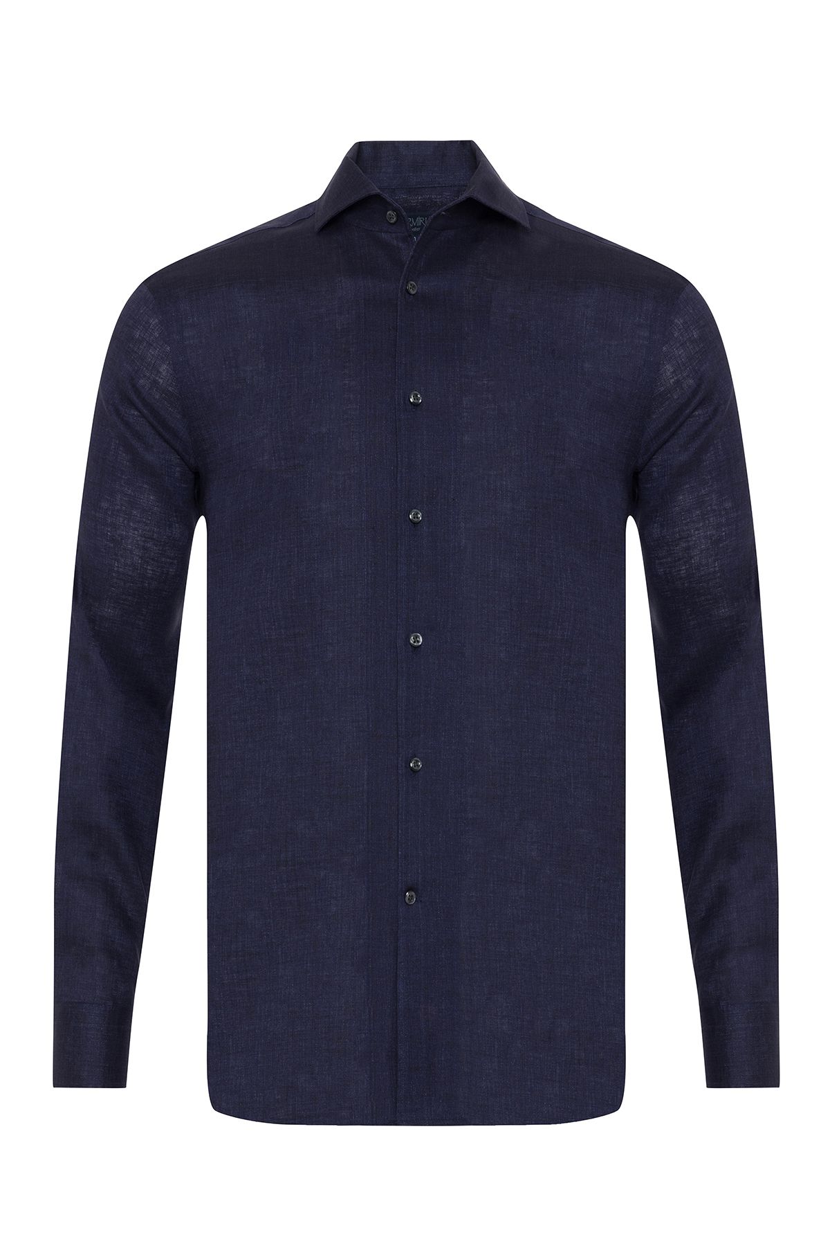 Germirli Lacivert Thomas Mason Non Iron Lapel Yaka Tailor Fit Keten Gömlek