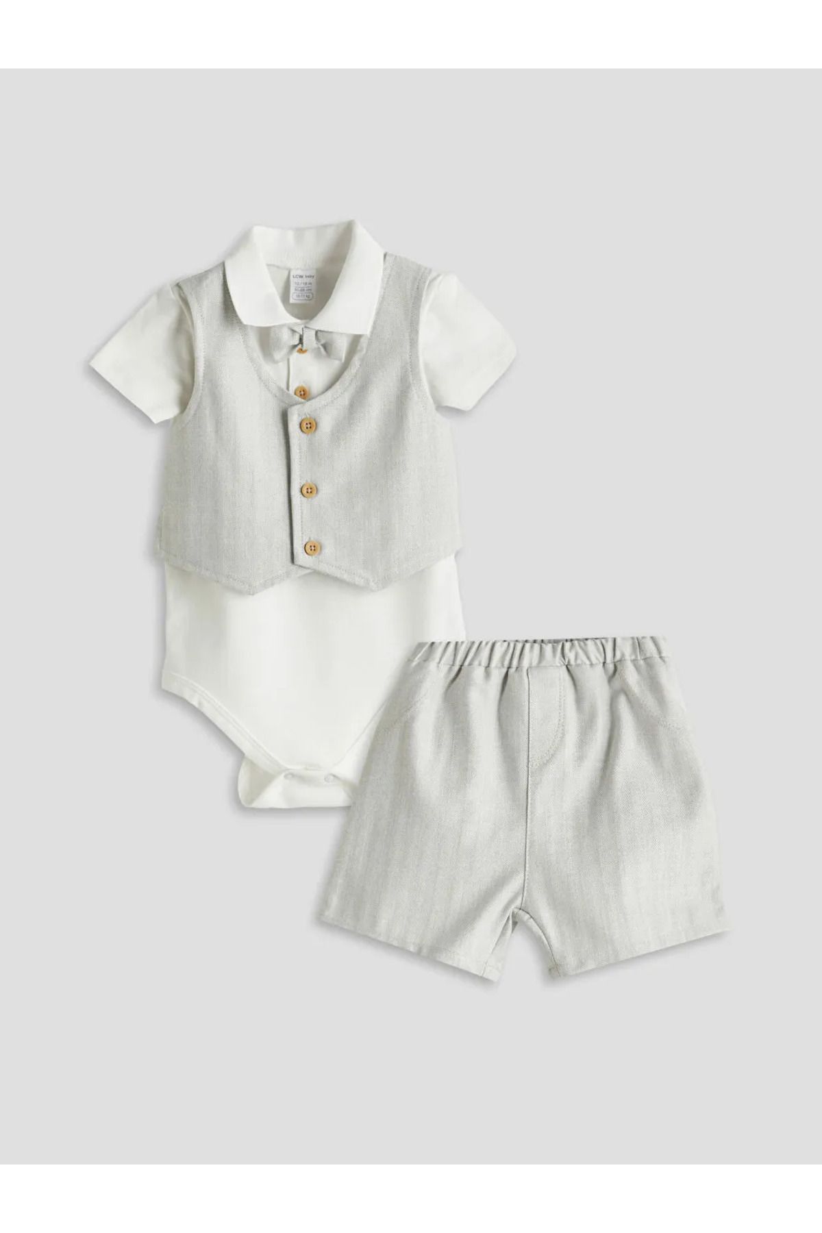 LC Waikiki LCW baby Ekru Erkek Bebek Gömlek Şort ve Yelek 3'lü Takım