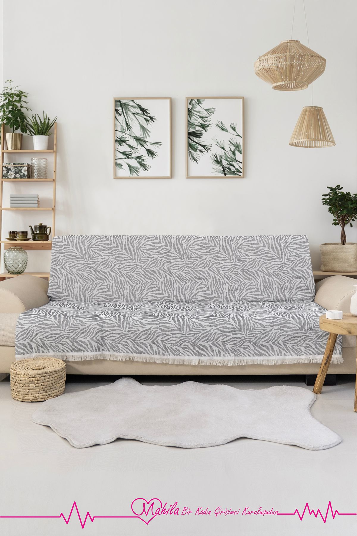 Mahila Klasik Pamuklu Koltuk Örtüsü | 160x220 cm Zebra Desen Koltuk Örtüsü