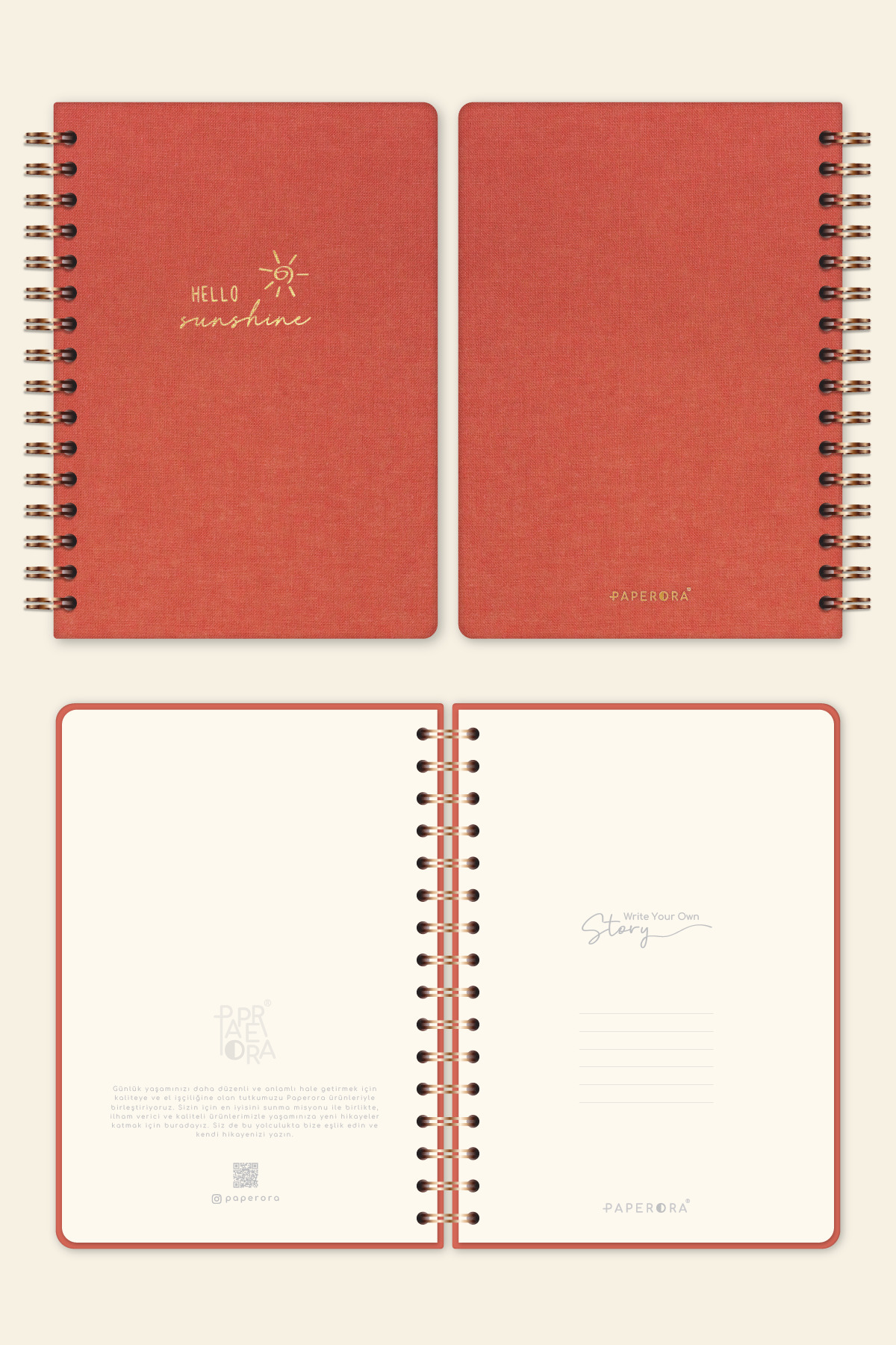 PAPERORA-Linen Checkered A5 Notepad - Spiral, Hard Cover, Undated Coral 6