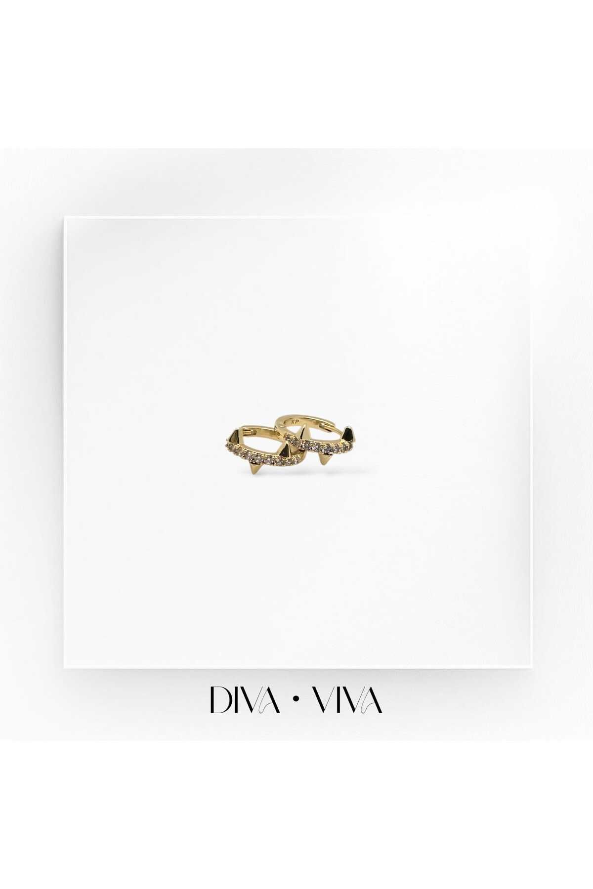 DivaViva Diva Viva - VIP 14K Trok Detaylı Taşlı Mini Halka Kadın Küpe