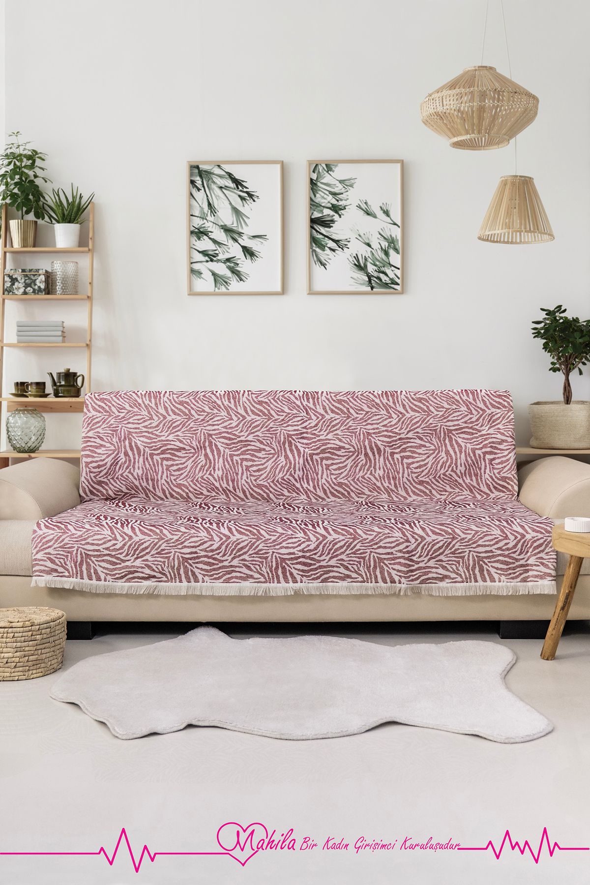 Mahila Klasik Pamuklu Koltuk Örtüsü | 160x220 cm Zebra Desen Koltuk Örtüsü