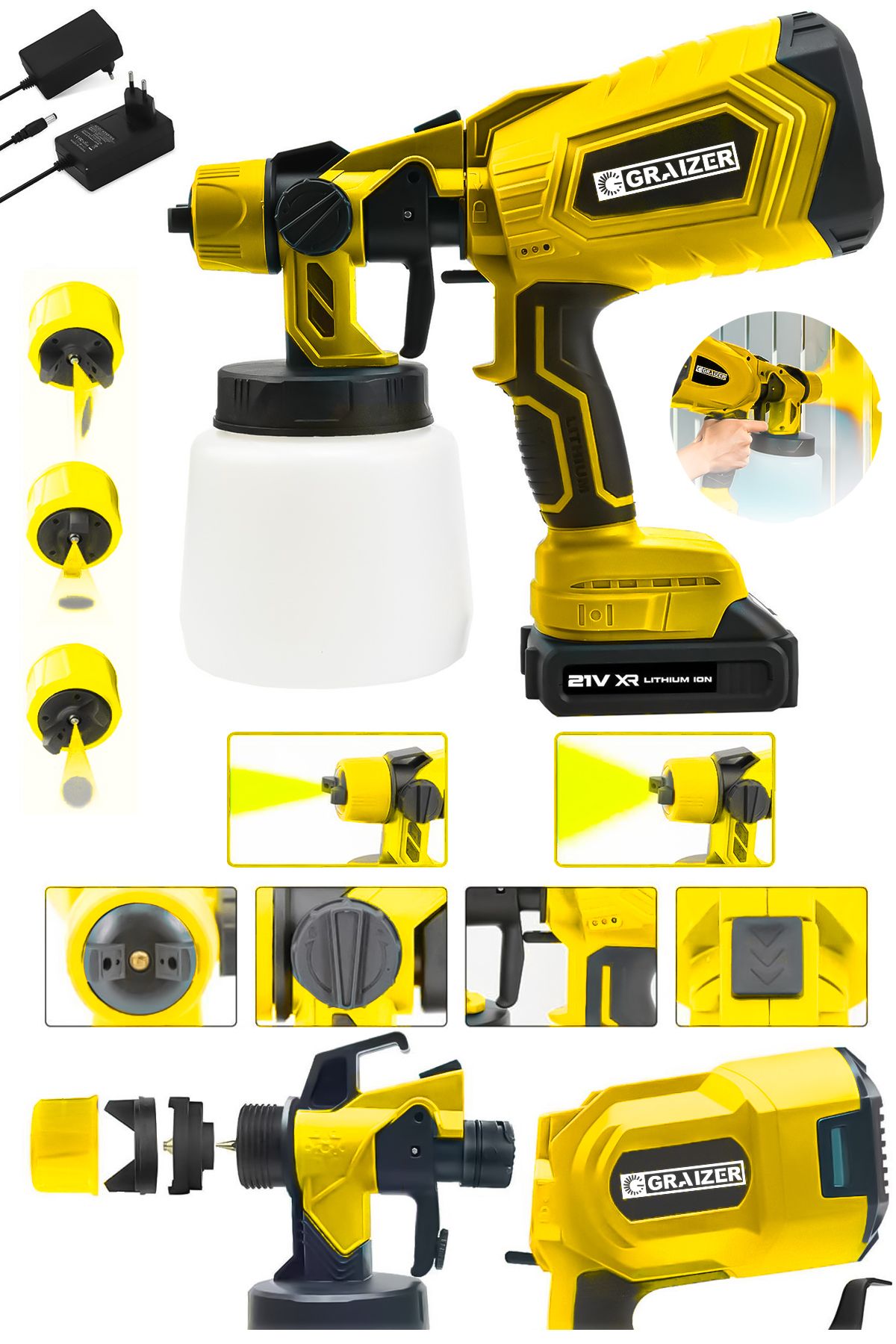 Graizer Powerforge 21v Çift Akülü 300 Mm Vernik Sprey Boya Püskürtme Makinesi-Sarı