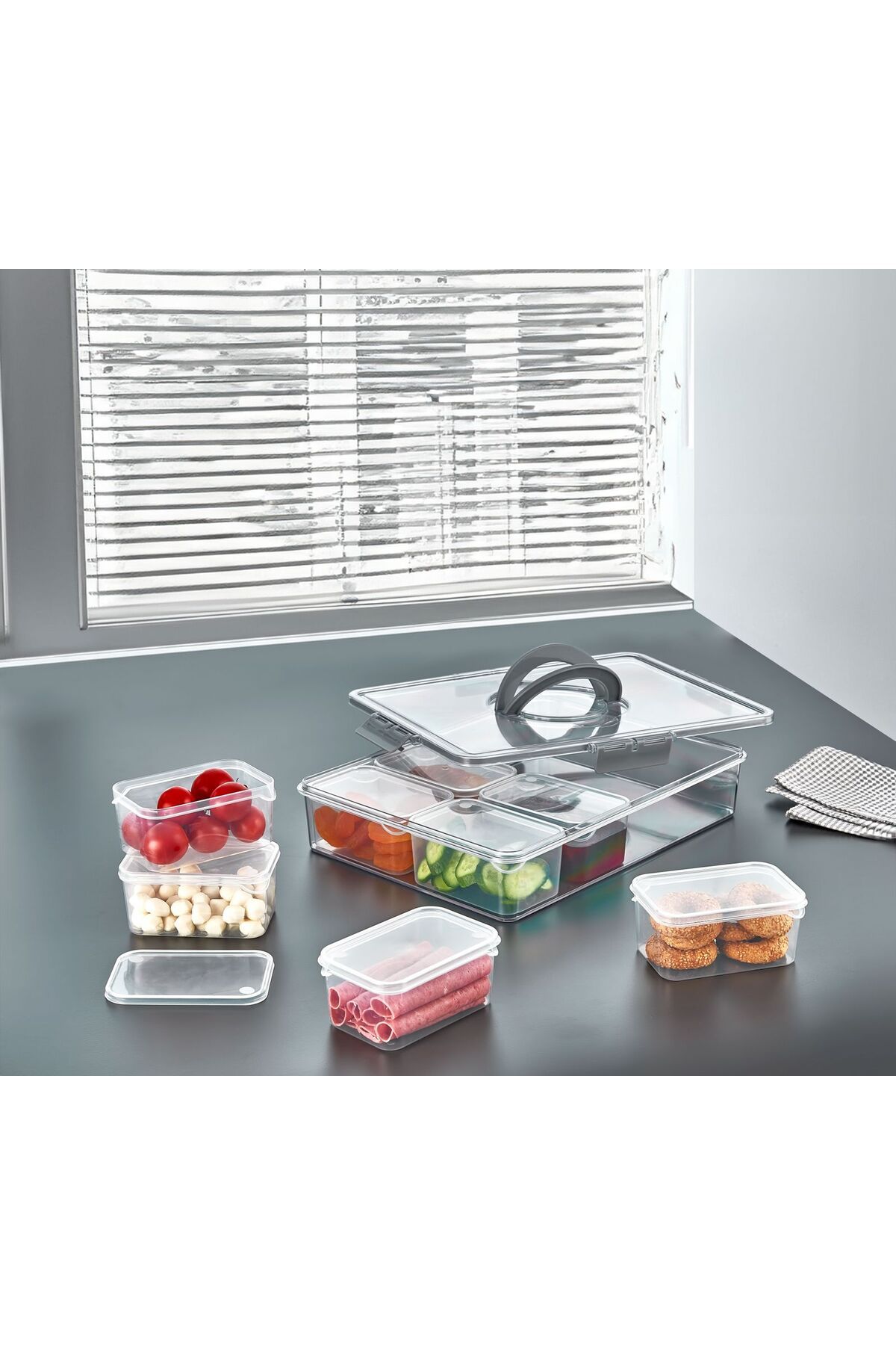 Comprox-8 Compartments Lock Lid Portable Storage Container Breakfast Organizer Picnic Set Food Box 2Pcs 4