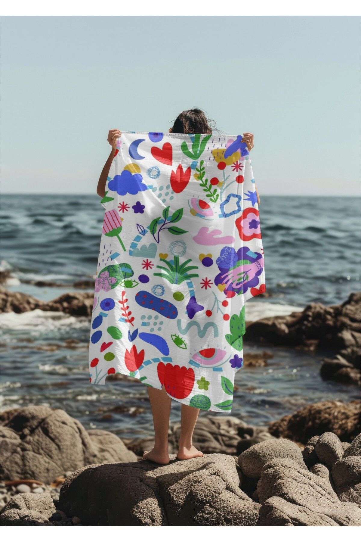 We Concept Kadın Plaj Pareo Renkli Summer Breeze Çiçek Desen Pure Soft Kumas Yumuşak Dokuya Sahip 145x 95cm