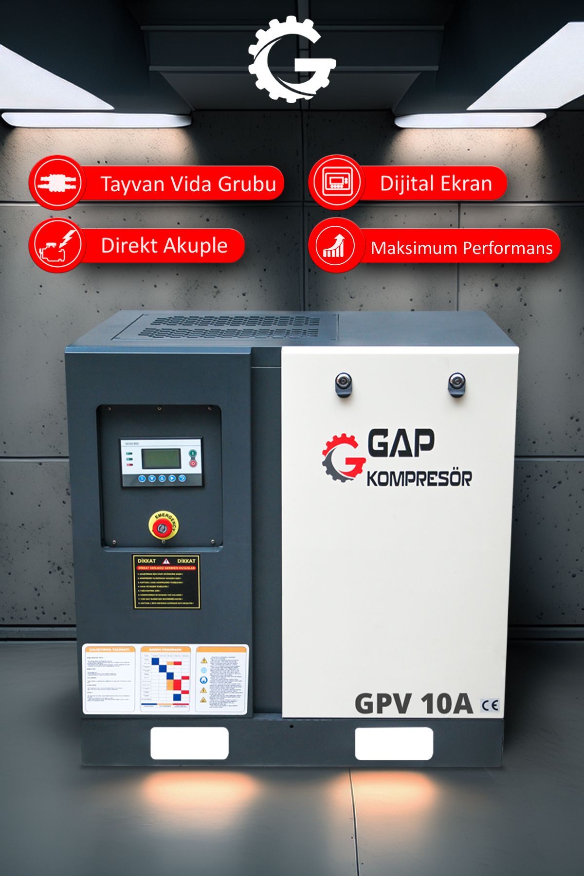 GAP KOMPRESÖR Vidalı Hava Kompresörü 10Hp 500Lt GPV10A