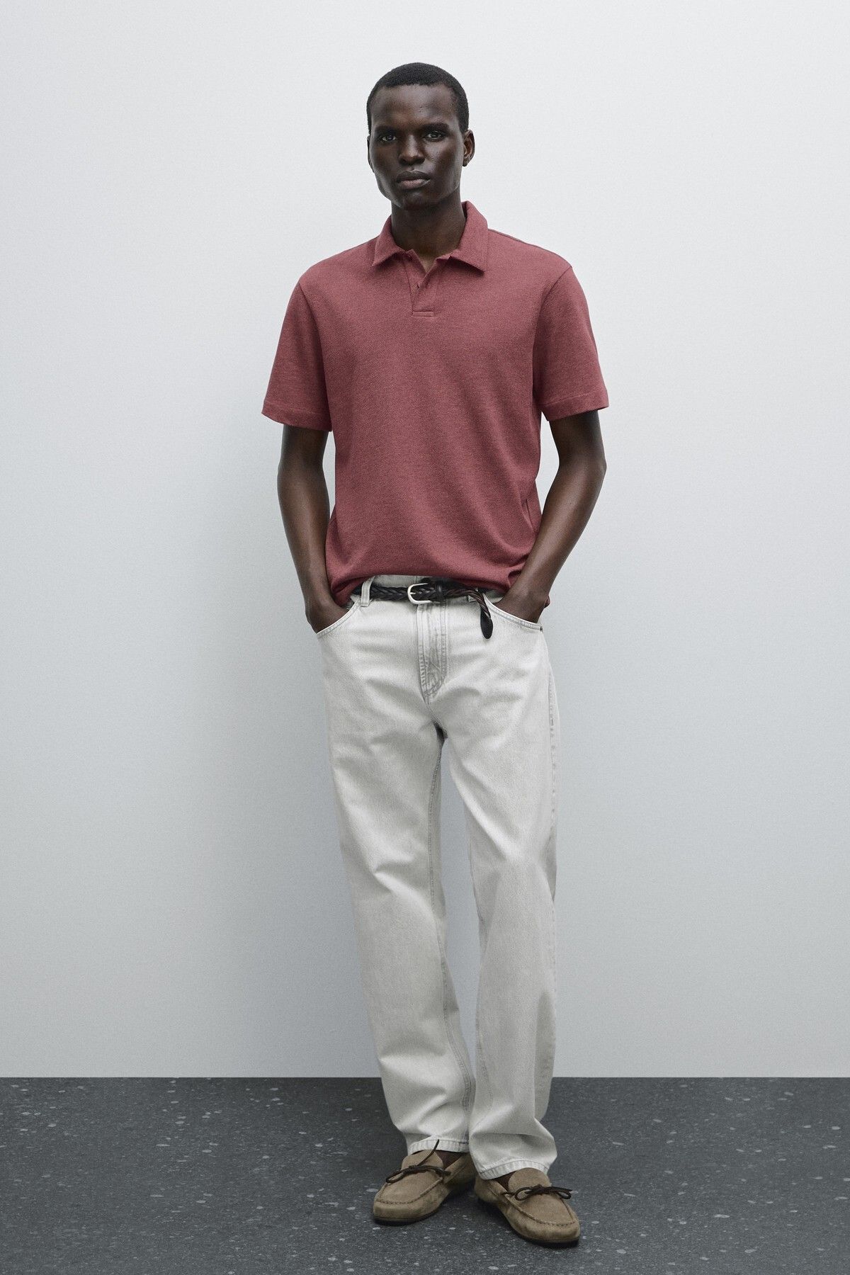 Massimo Dutti Dokulu kısa kollu polo yaka t-shirt