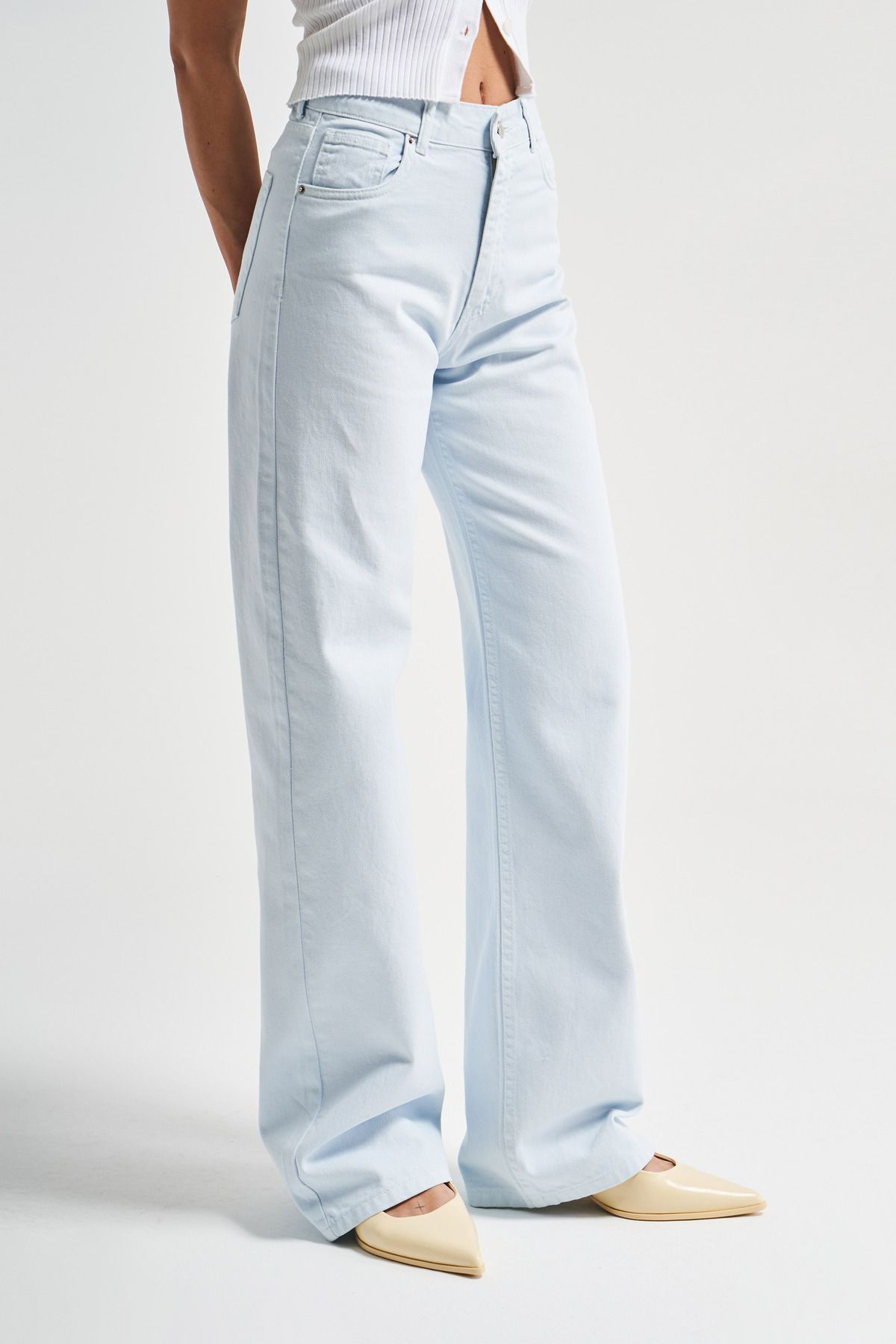 its basic Kadın Bebe Mavisi 6s5-103 Straight Fit Yüksek Bel %100 Koton Denim Jean