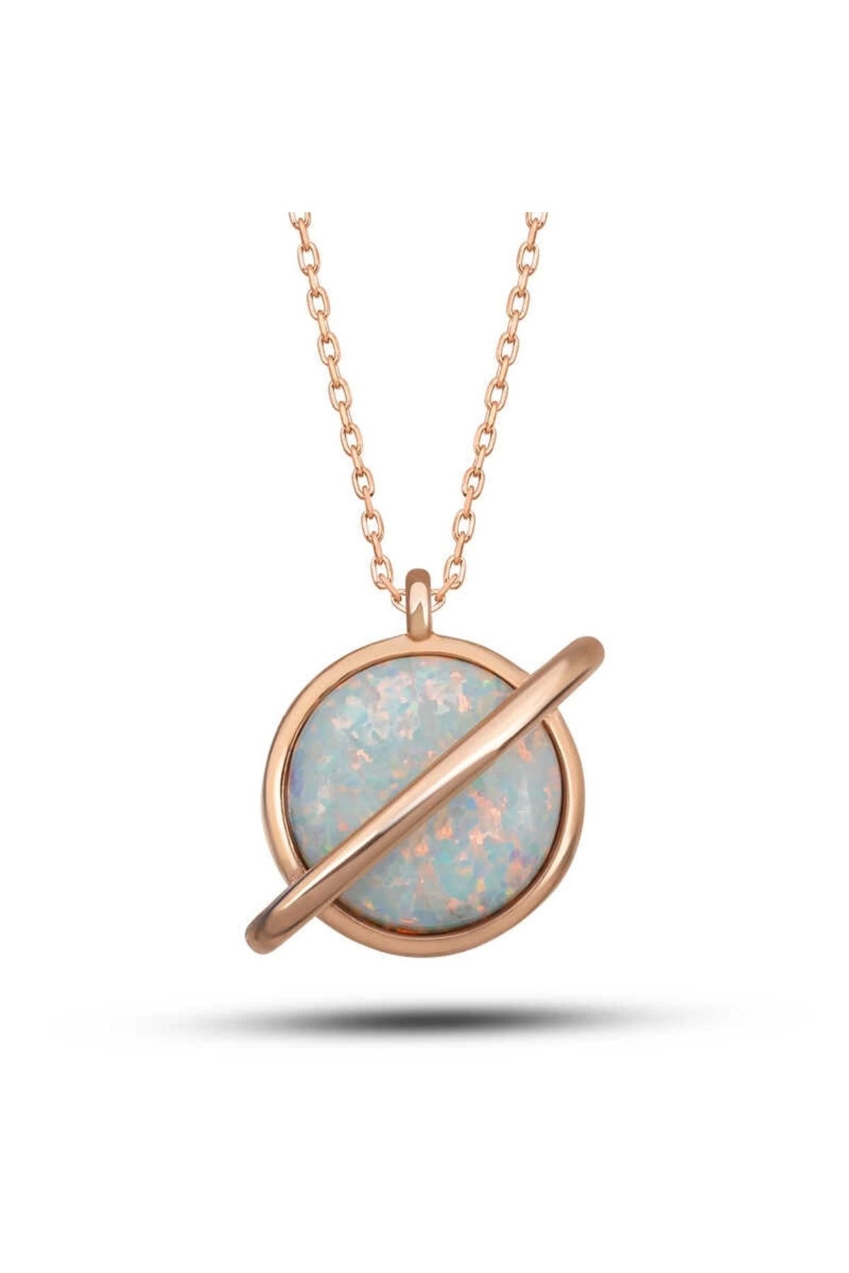 Gumush Gümüş Rose Opal Taşlı Gezegen Kadın Kolye