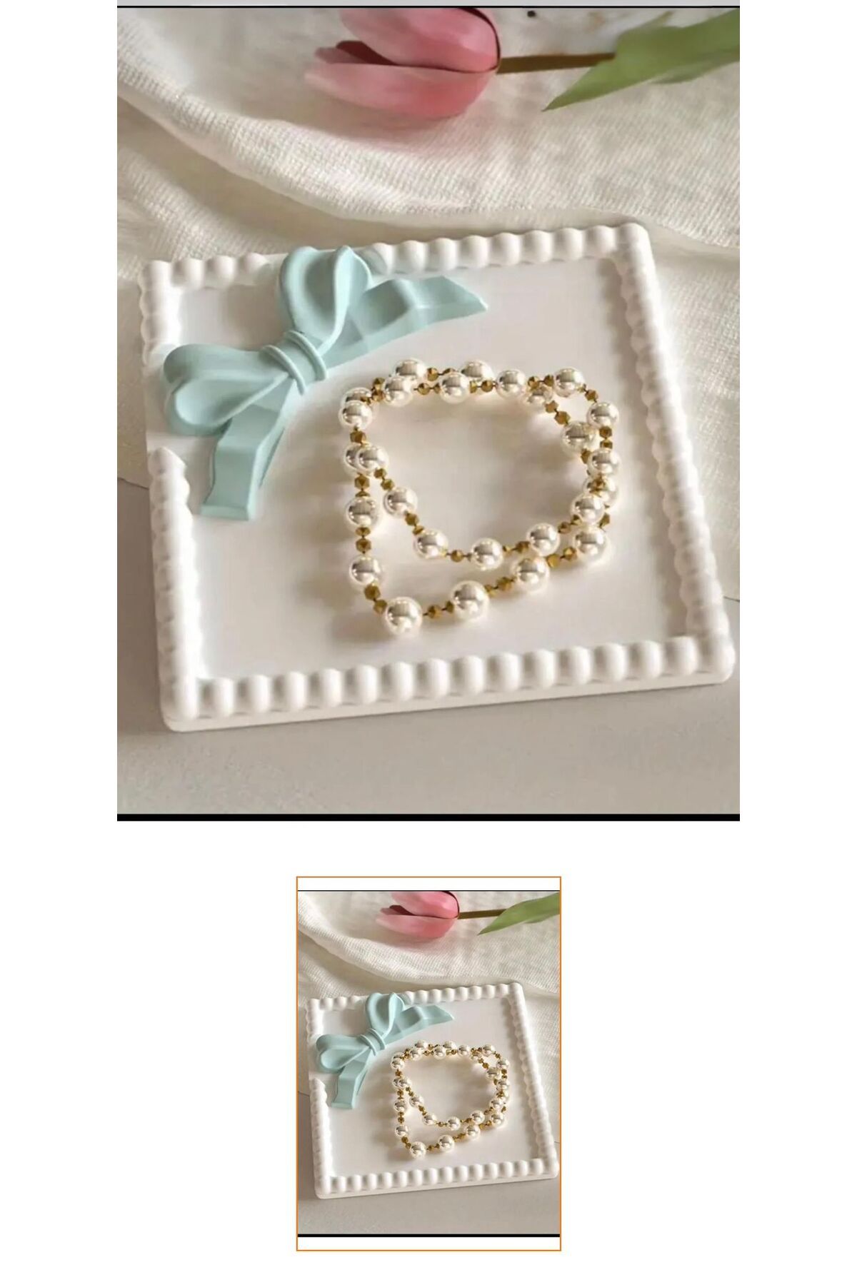 MLSBEAUTY El Yapımı Dekoratif Tabak – Mavi Fiyonk Detaylı (9X9 CM)