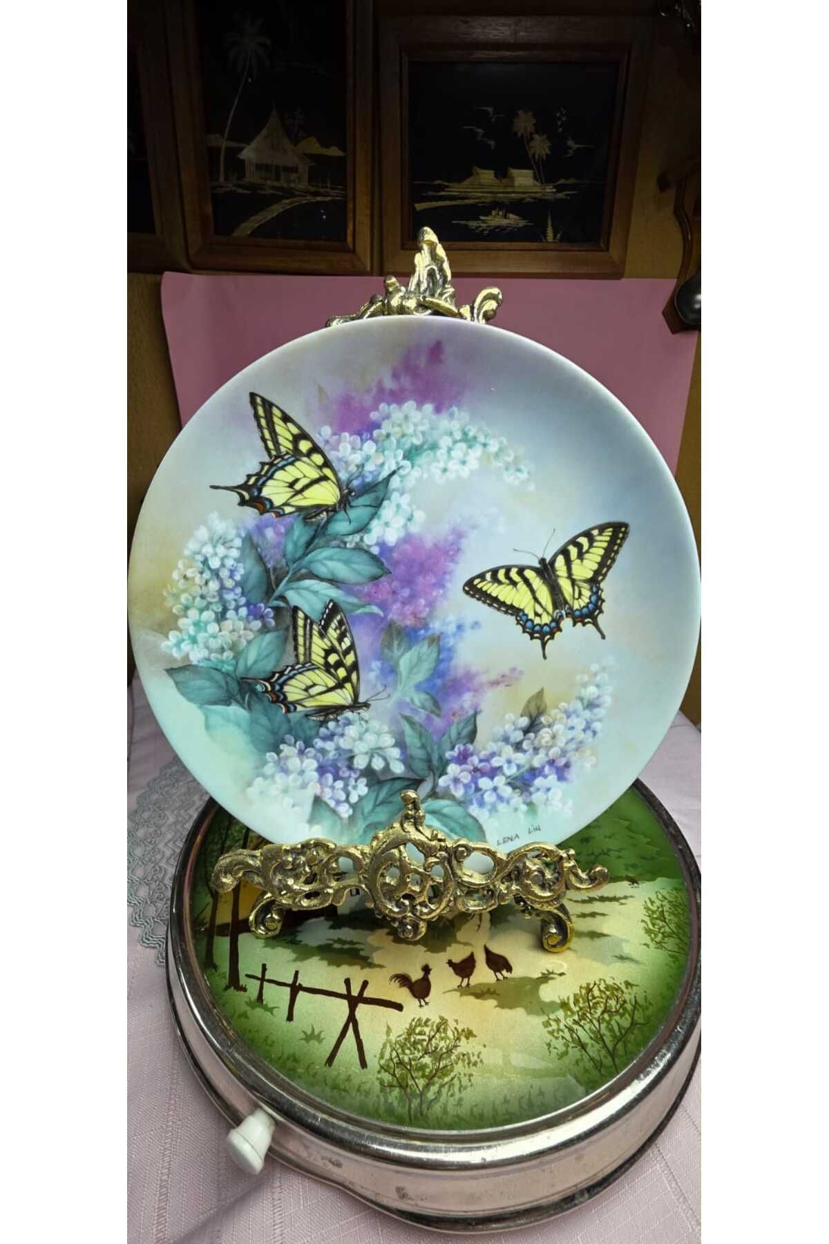 SELTMANN Fine China Porselen Lena Liu İmzalı Kelebek Desenli Duvar Tabagı Serisi No7 23 cm