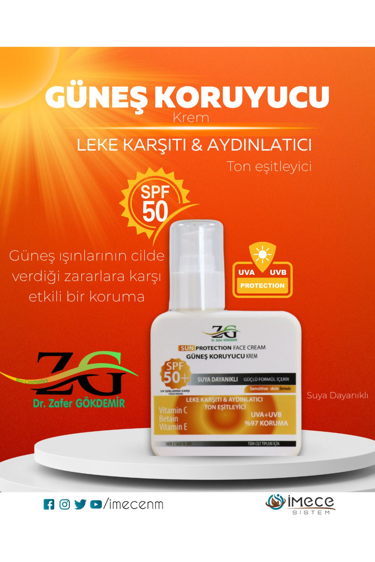 DR ZAFER GÖKDEMİR Dr Zafer Gökdemir Güneş Kremi – SPF 50+ Lekesiz, Işıltılı Bir Cilt!