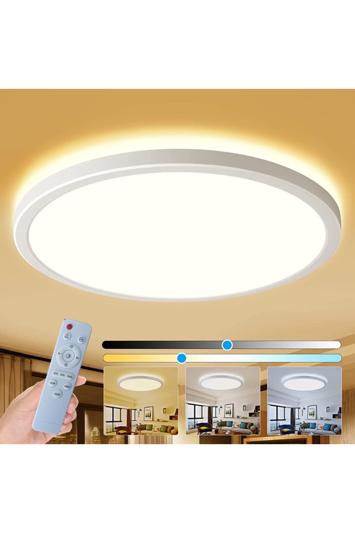 MaGeCa-Intelligent LED Ceiling Light, RGB 24w, Adjustable Temperature and Light Intensity, Remote Control 5