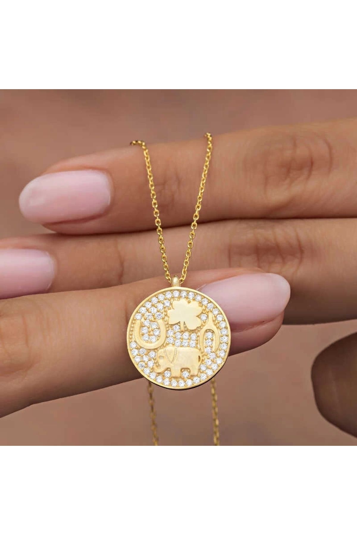 Gumush Gümüş Gold Fil Motifli Şans Kadın Kolye