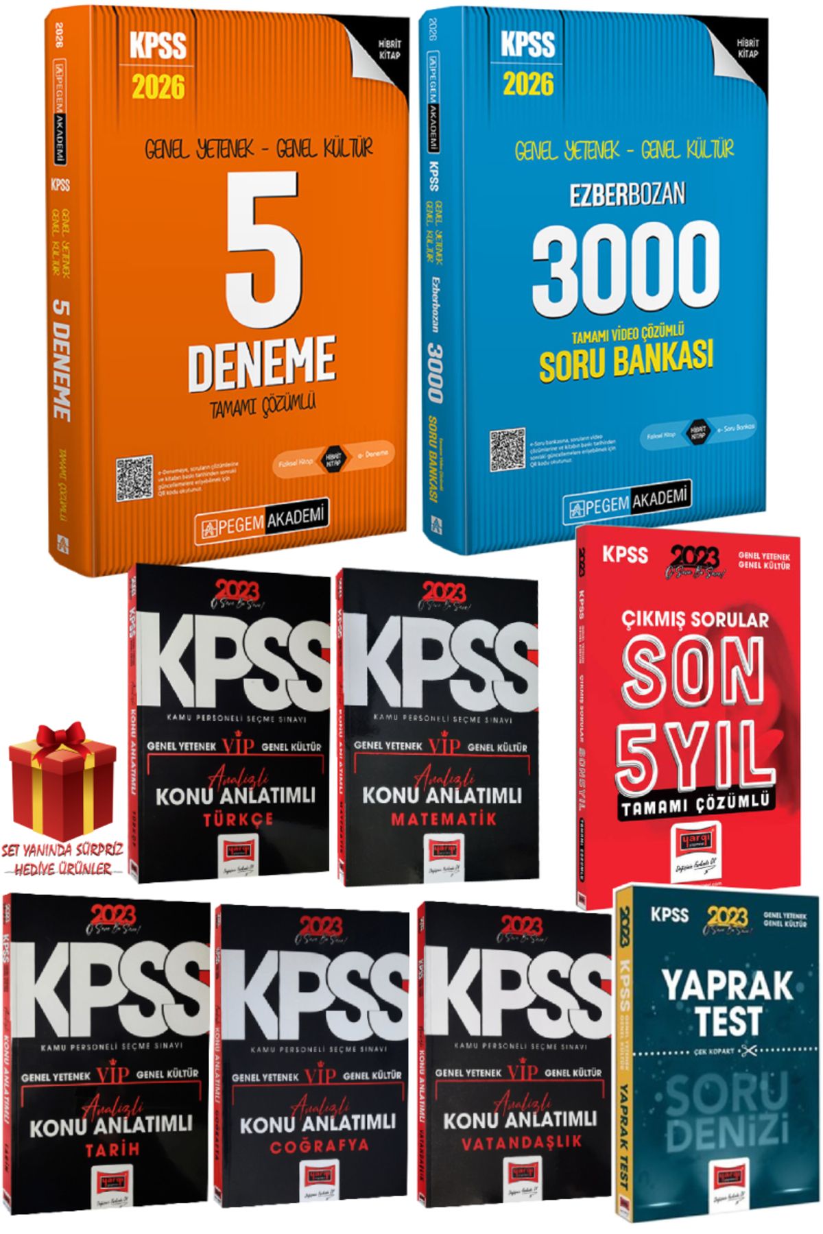 Pegem Akademi Yayıncılık 2026 Pegem KPSS 5 Deneme+2026 Pegem KPSS Ezberbozan 3000 Soru Bankası+Konu Anlatım+Çıkmış S+Yaprak