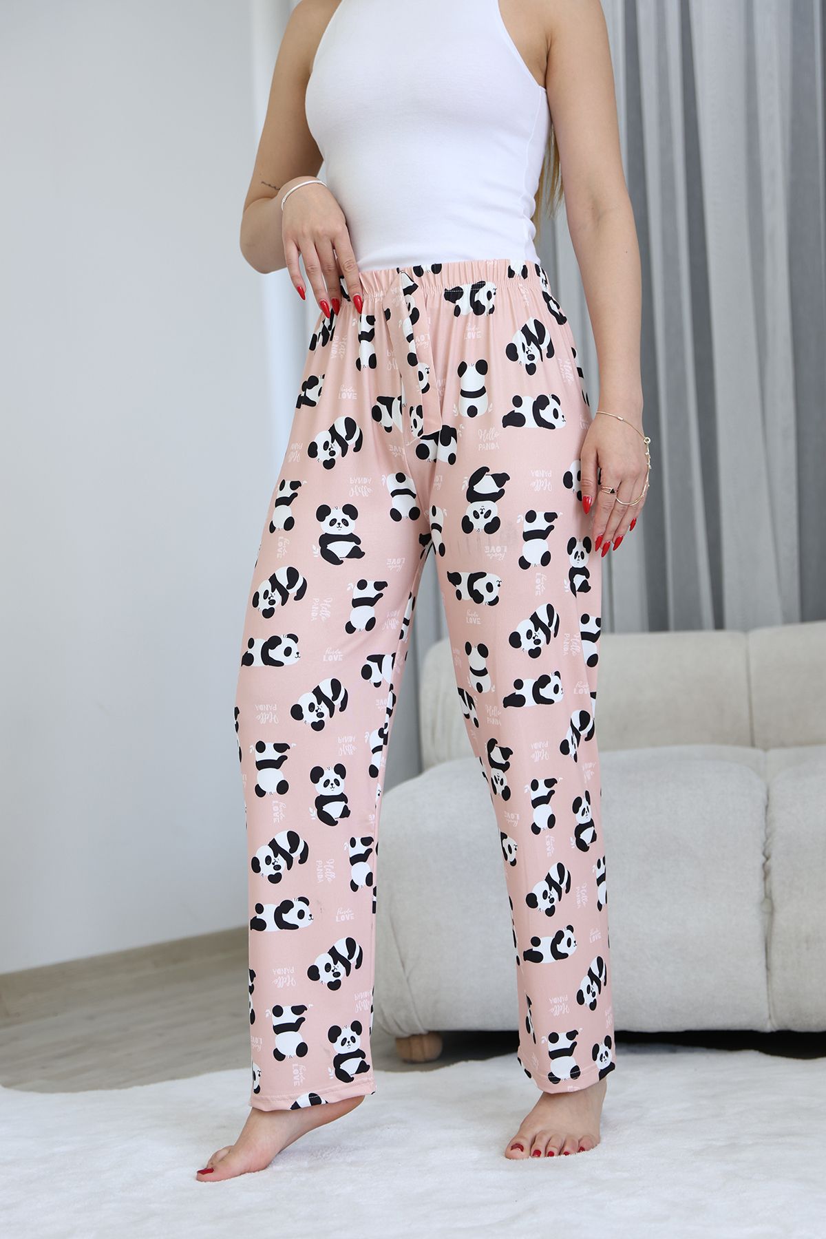 Arvin Pijama Kadın Panda Baskılı Yumuşak Dokulu Milans Pijama Altı