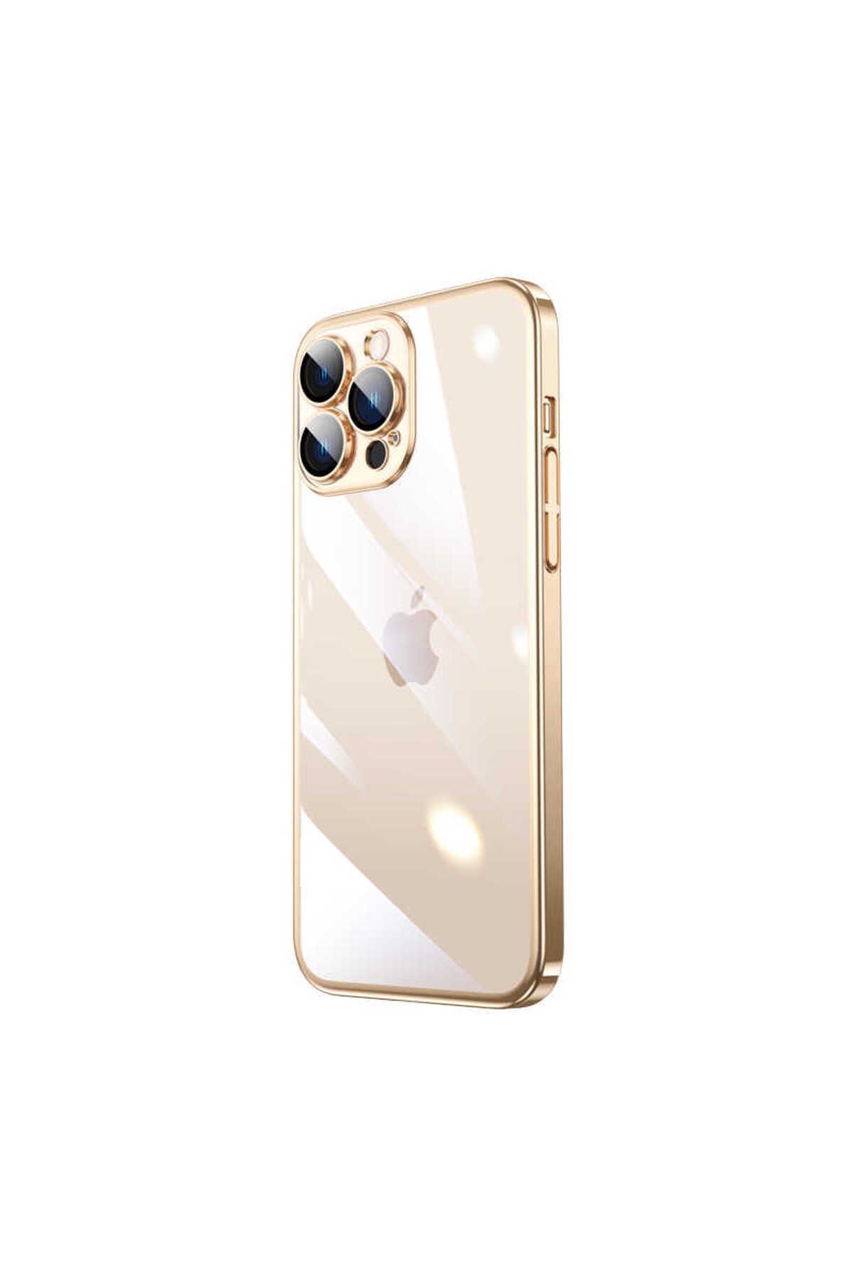 System Com iPhone 13 Pro Max Uyumlu Sert PC Renkli Çerçeveli SYS Riksos Kılıf-Gold
