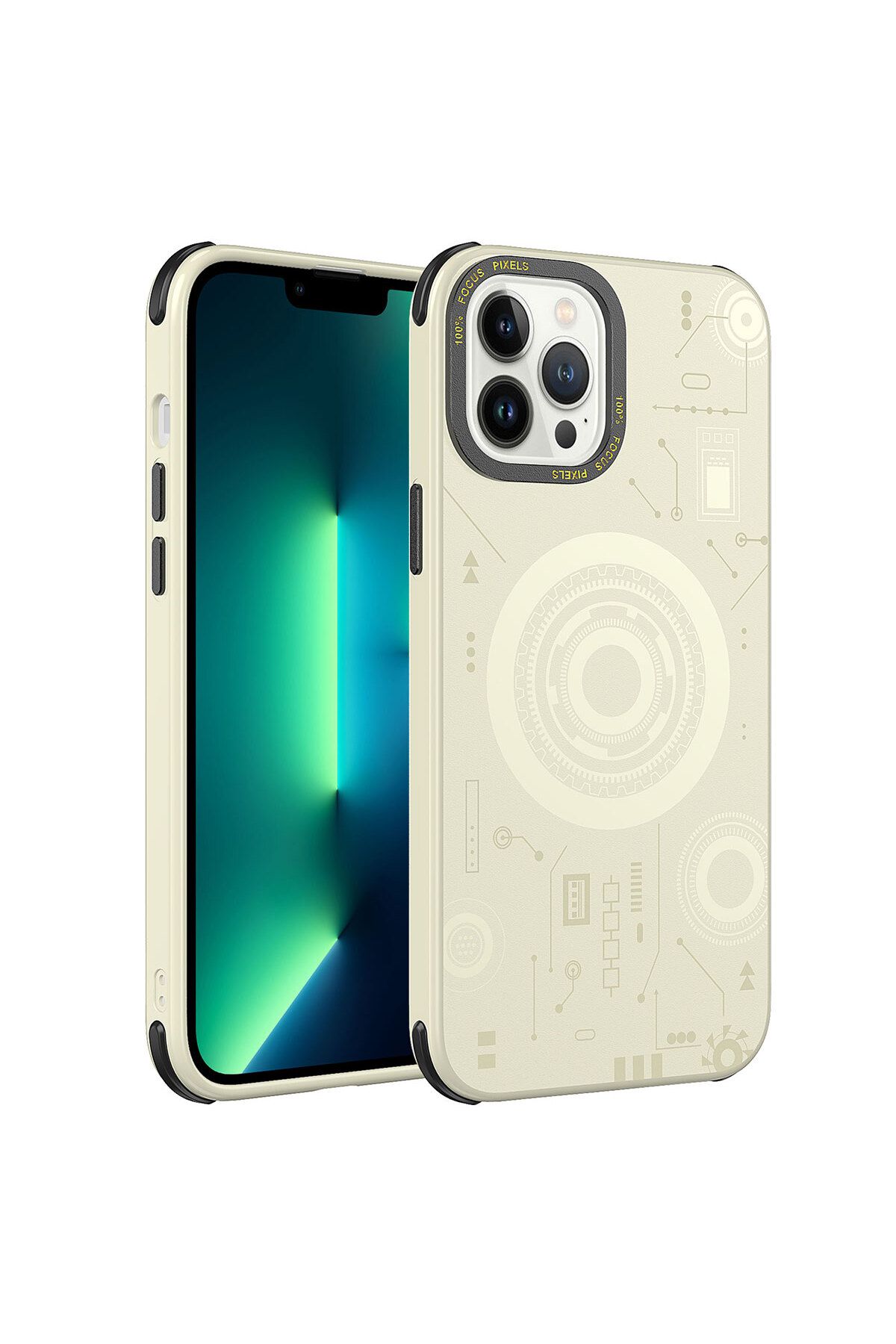 System Com iPhone 13 Pro Uyumlu SYS Wireless Şarj Özellikli Desenli Hot Kılıf-Gold