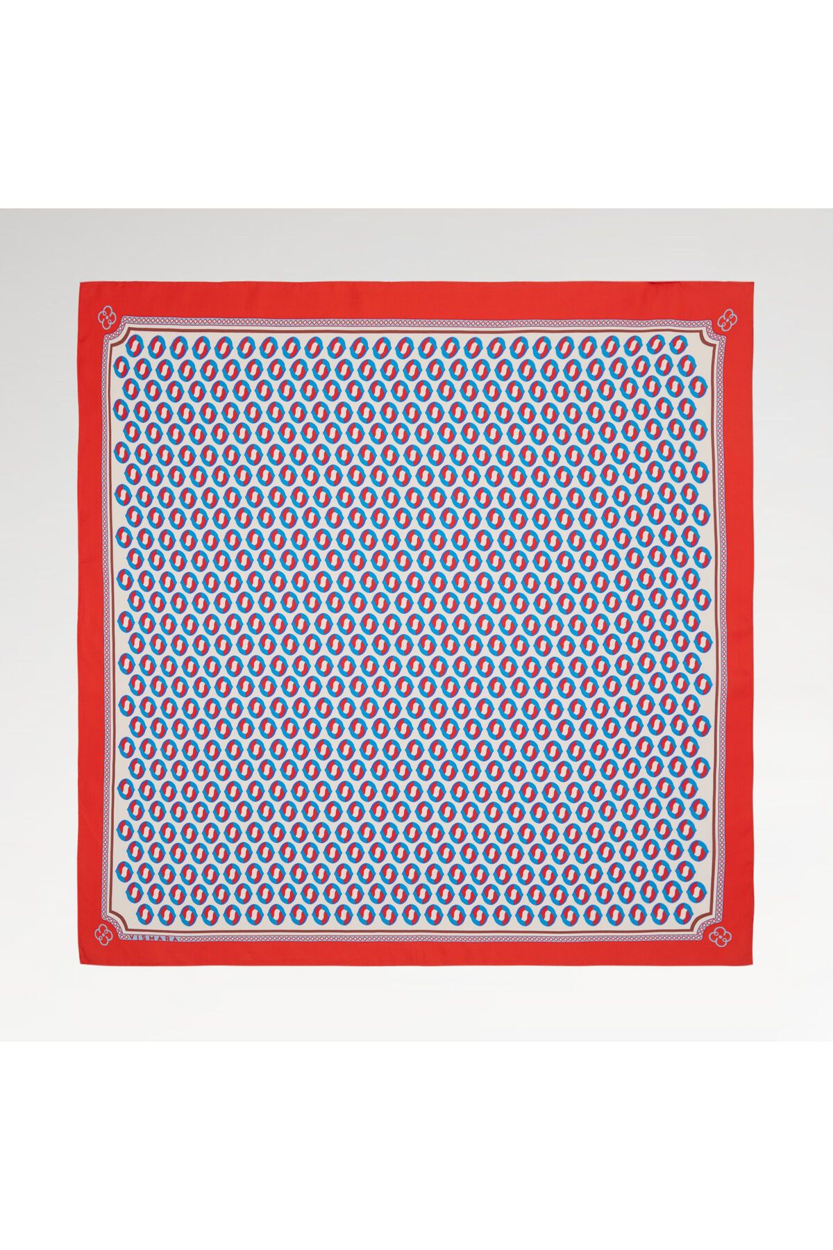 Vismara Kırmızı Modern Geometrik Desenli Twill İpek Eşarp
