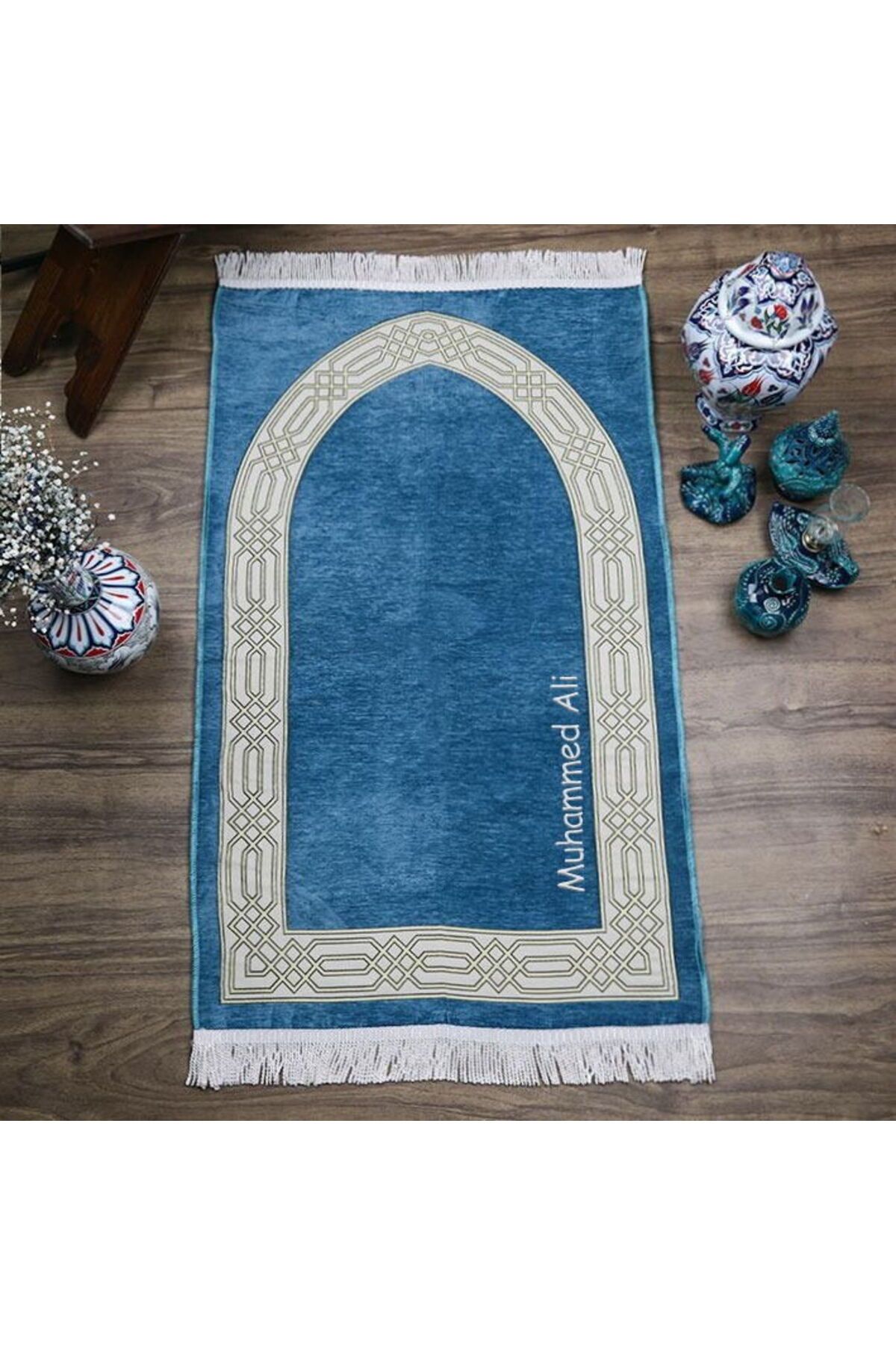 İkranur İsme Özel Seccade Payidar Turkuaz 65x115 cm - 320 gr