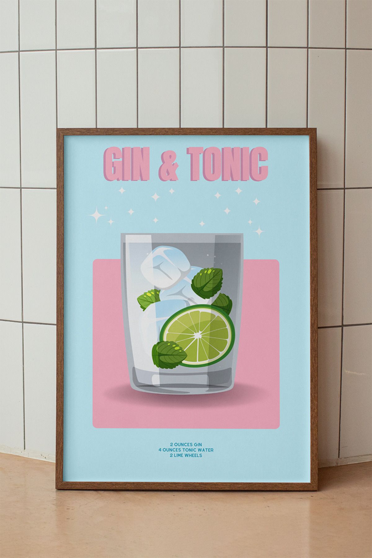 baselith Gin Tonic Kokteyl Tarifi Posteri - Renkli Modern İçecek Mutfak Bar Duvar Dekoru - Çerçevesiz Baskı