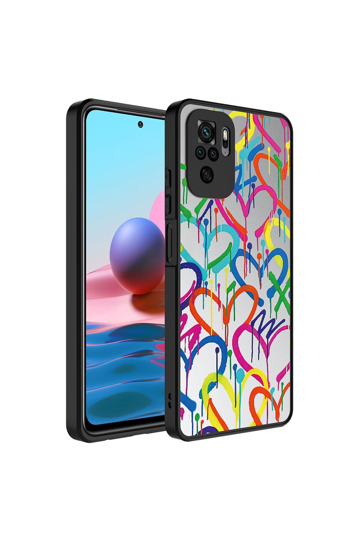 System Com Redmi Note 10S Kılıf Aynalı Desenli Kamera Korumalı Parlak SYS Mirror Kapak - Kalp