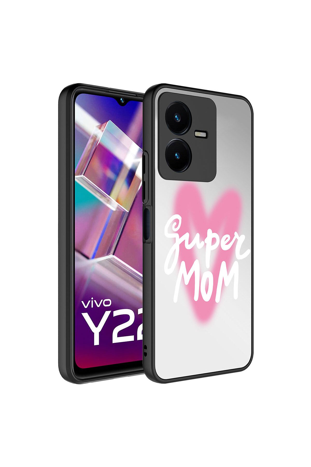 System Com Vivo Y35 Kılıf Aynalı Desenli Kamera Korumalı Parlak SYS Mirror Kapak - Süper Anne