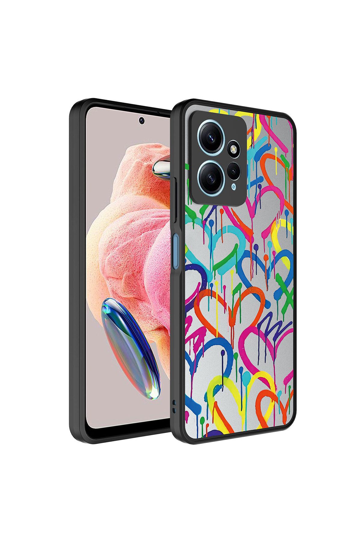 System Com Redmi Note 12 4G Kılıf Aynalı Desenli Kamera Korumalı Parlak SYS Mirror Kapak - Kalp